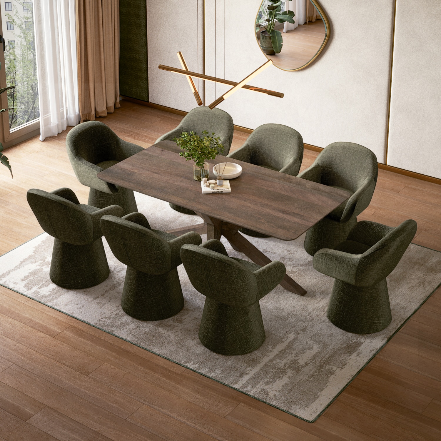 Anderson Solid Wood 8-Seater Dining Table With 8 Selene Dining Chair