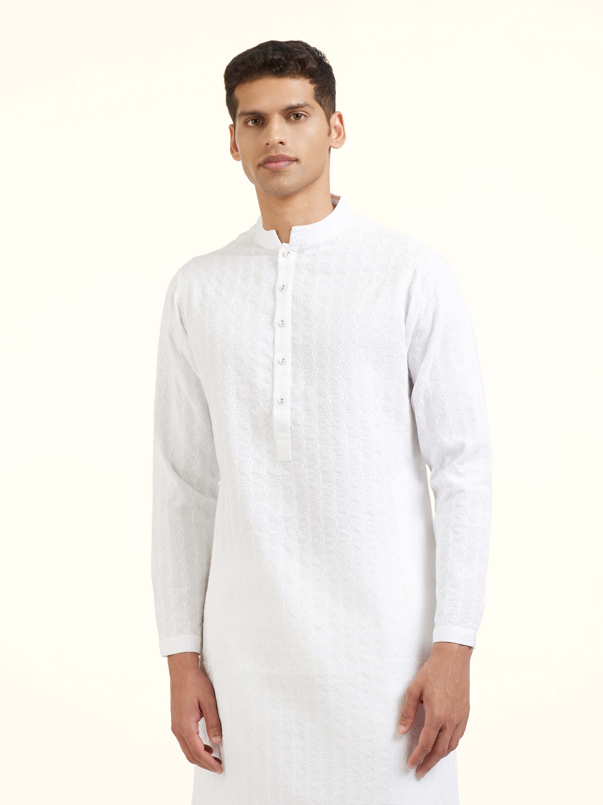 White Cotton Chikankari Long Kurta