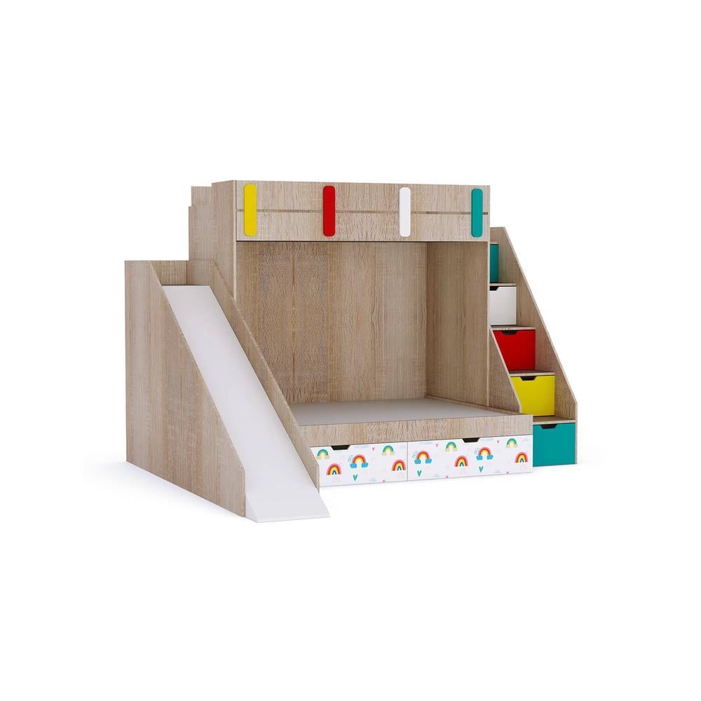 Sleep Nâ€™ Slide Bunk Bed with Slide and Storage in Oak Colour BKBB024