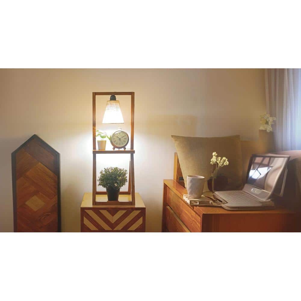Euphoria Brown Wooden Table Lamp with Beige Fabric Lampshade