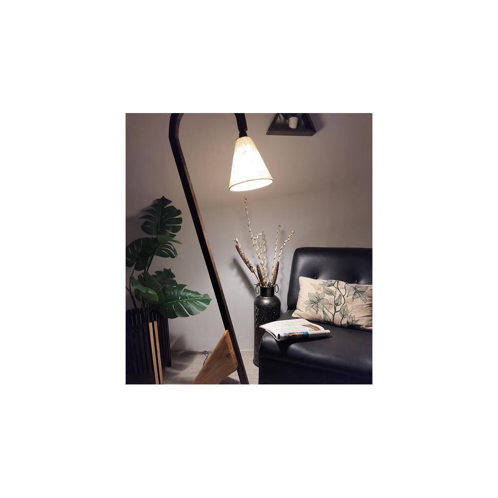 Cygnet Wooden Floor Lamp with Brown Base and Jute Fabric Lampshade