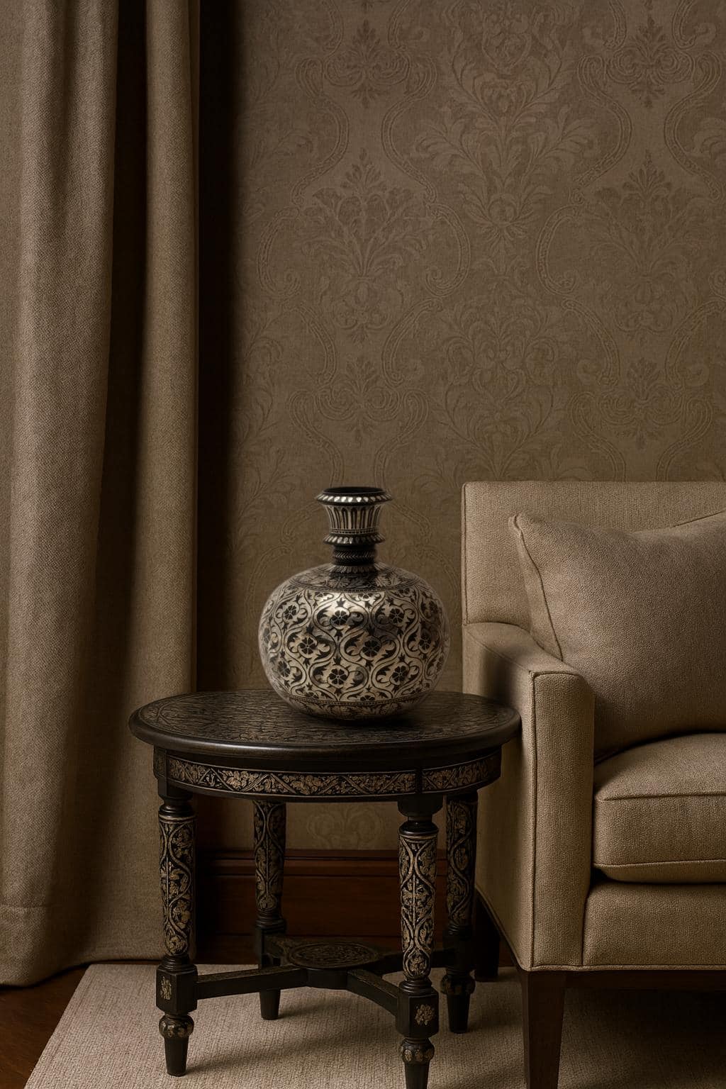 Bidri Zinc & Silver Hukkah Base Vase