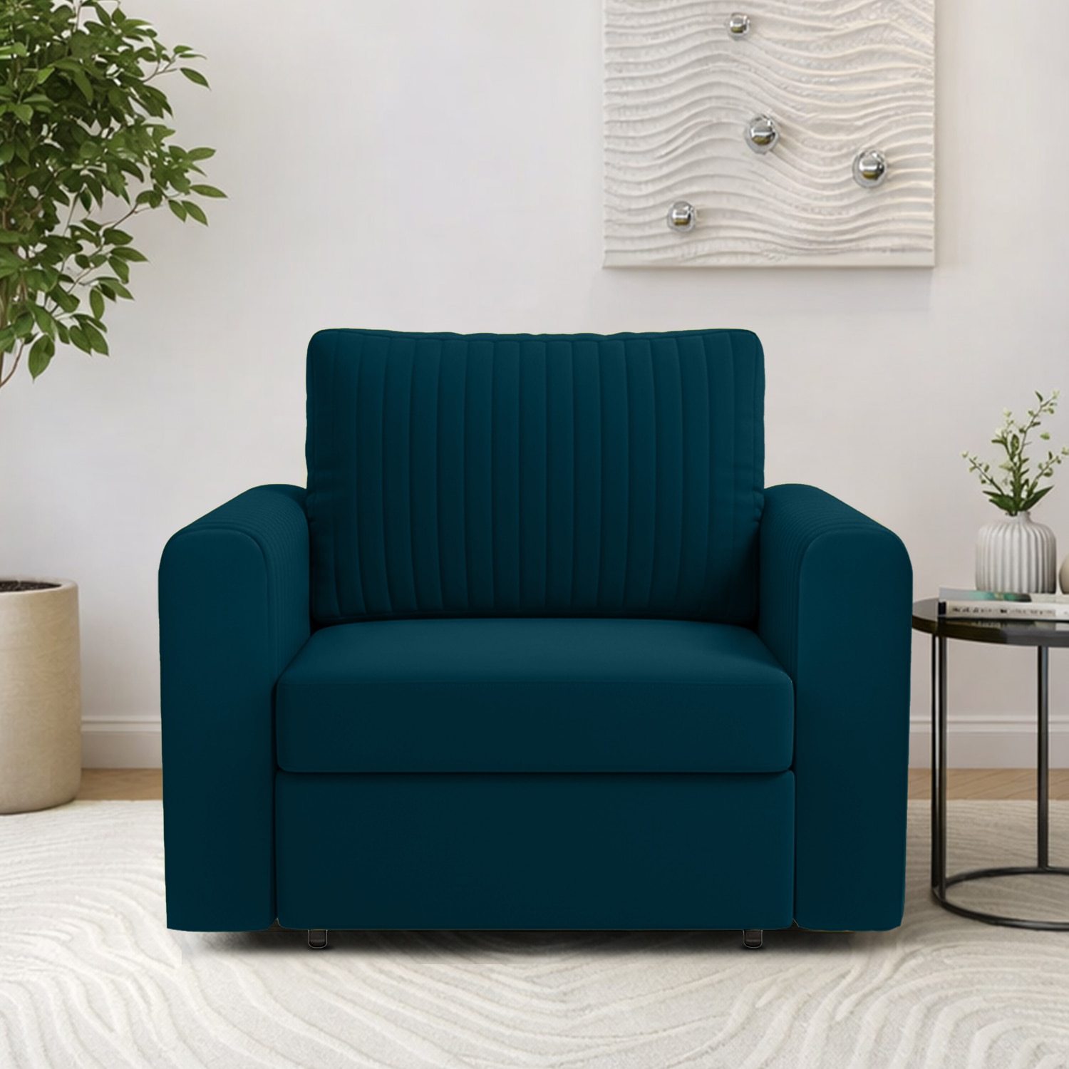 Melano  Pull Out Sofa cum Bed  in T Blue Colour - Home Lifestylez