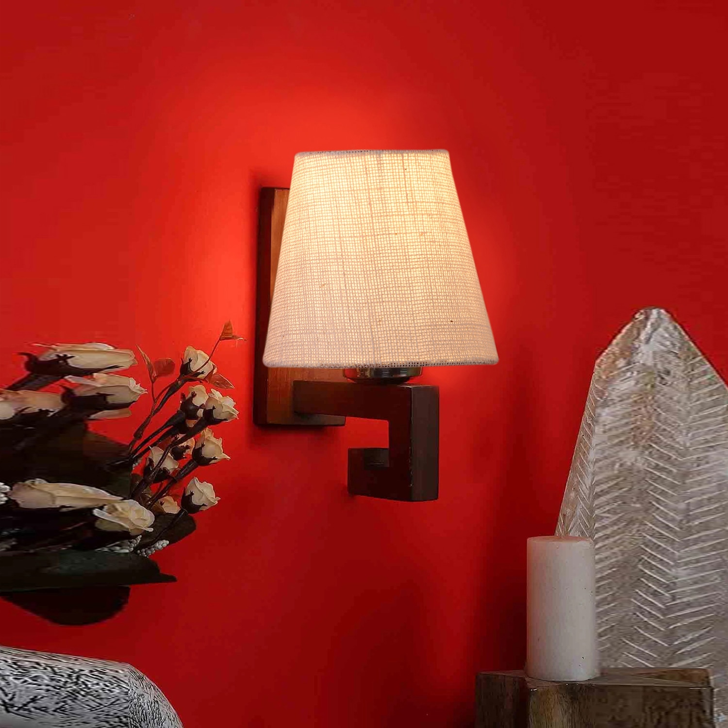 Devansh Solid Wood Electric Wall Light in White Colour with White Shade Count of 1 Light - Devansh