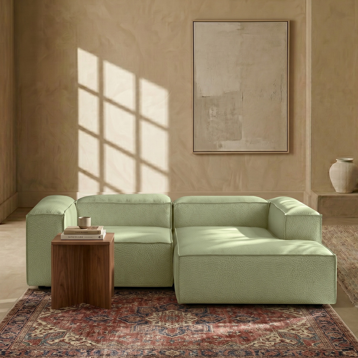 Elegantedge Wood Left Aligned 2-Seater With Upholstery Non Storage Sofa In Green Colour - Nestroots