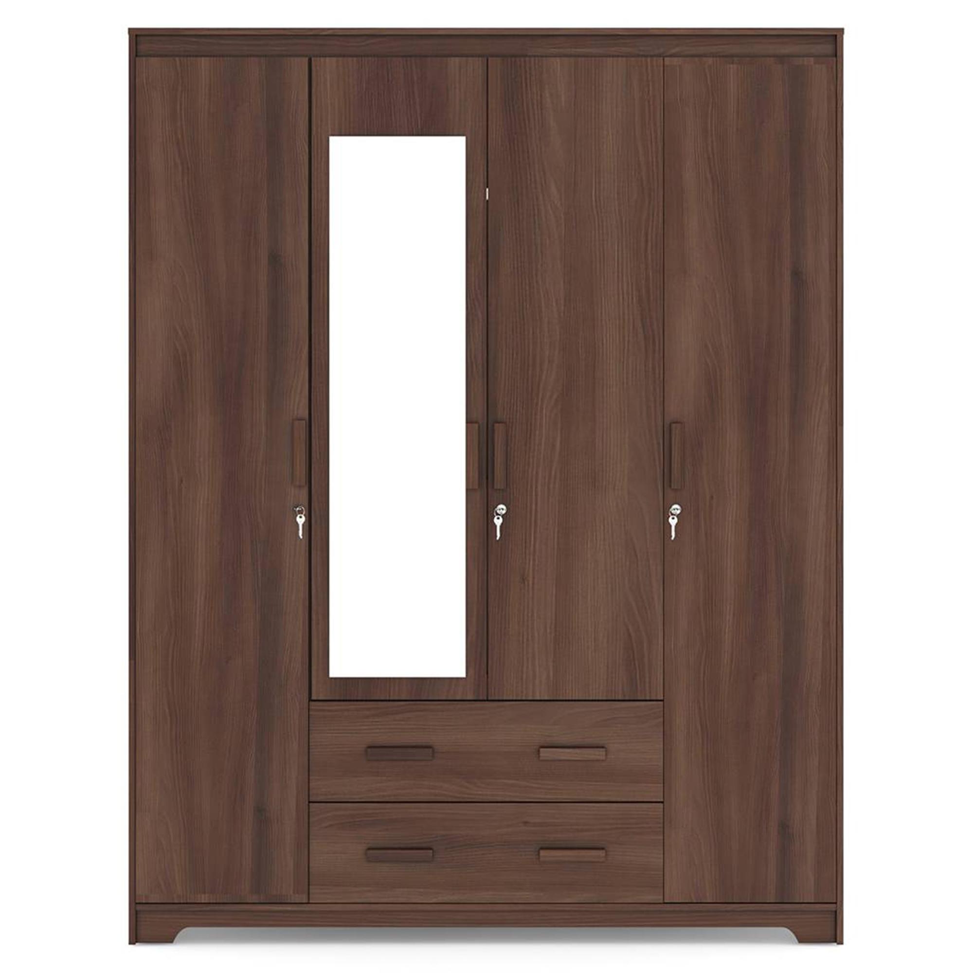 Hilton 4 Doors 2 Drawers Wardrobe With Mirror and Lock - Chestnut Acacia