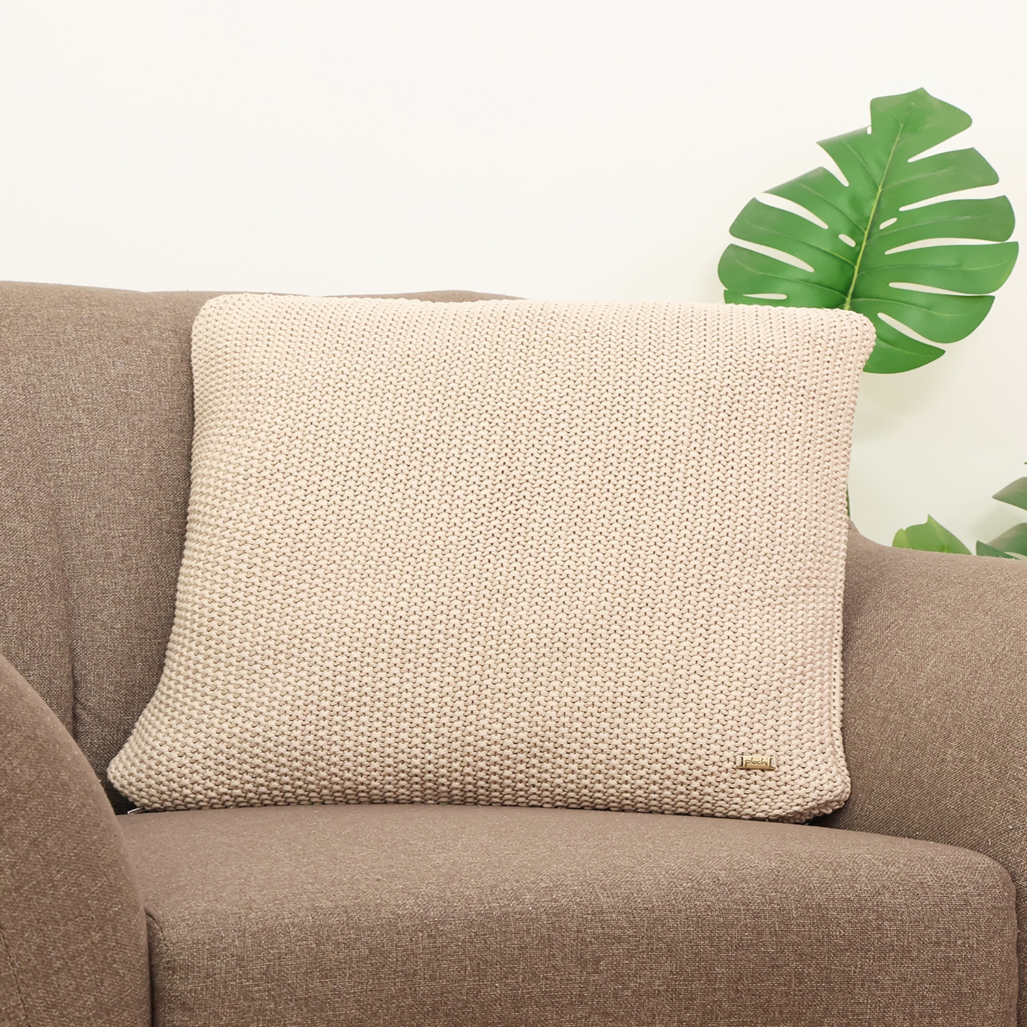 Moss Knit Pale Whisper Quilted Cotton Cushion Cover 20X20 Inches - Pluchi