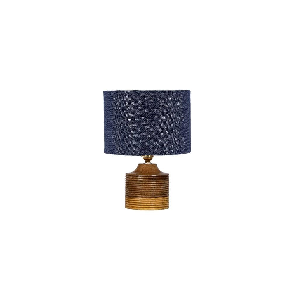 Grayson Blue Jute table lamp with Natural Wood Base