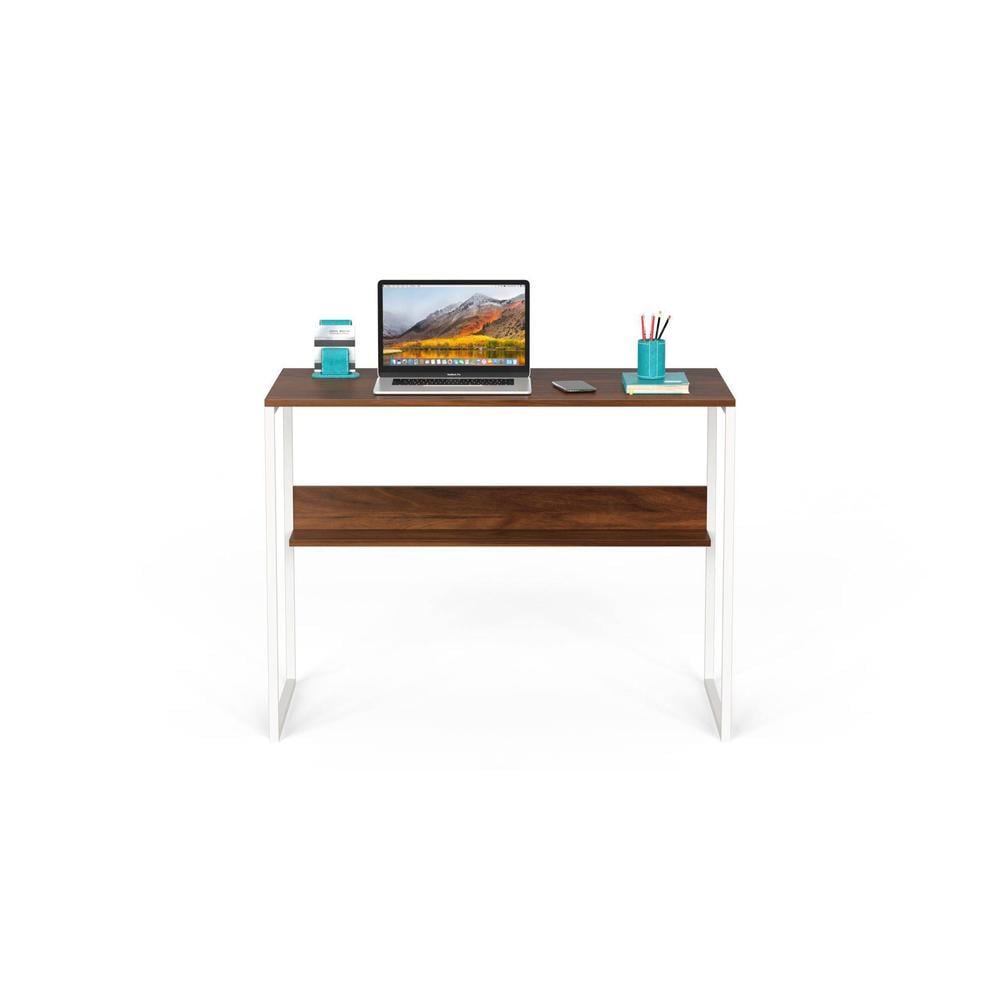 Corbyn Solo Engineered Wood Study, Laptop Table for Home or Office, WFH Desk with Additional Shelves Storage for Books and Décor Display for Adults Kids Students (Brown Maple & White Legs)