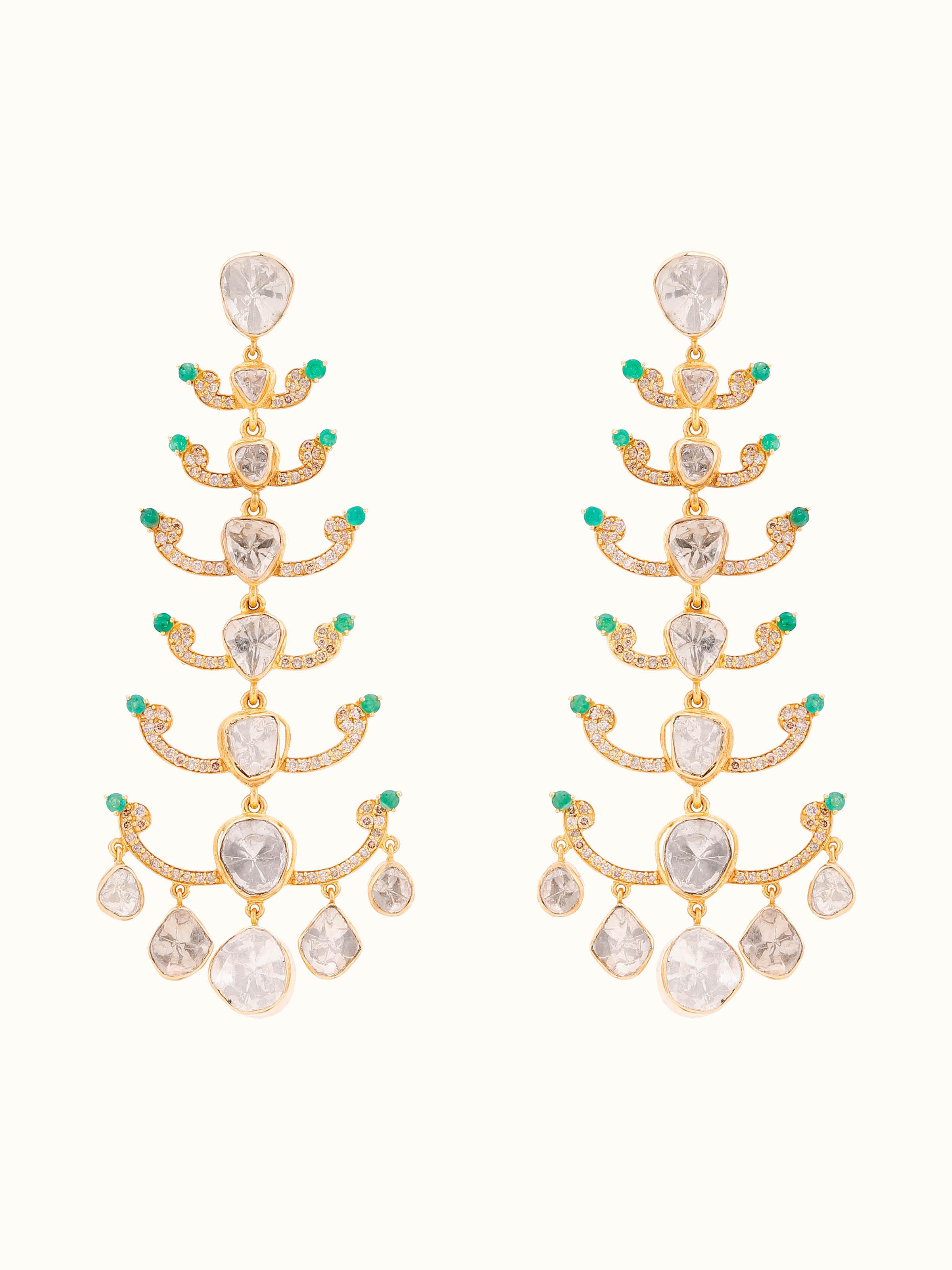 Dank Polki 14 Karat Gold Drop Earrings
