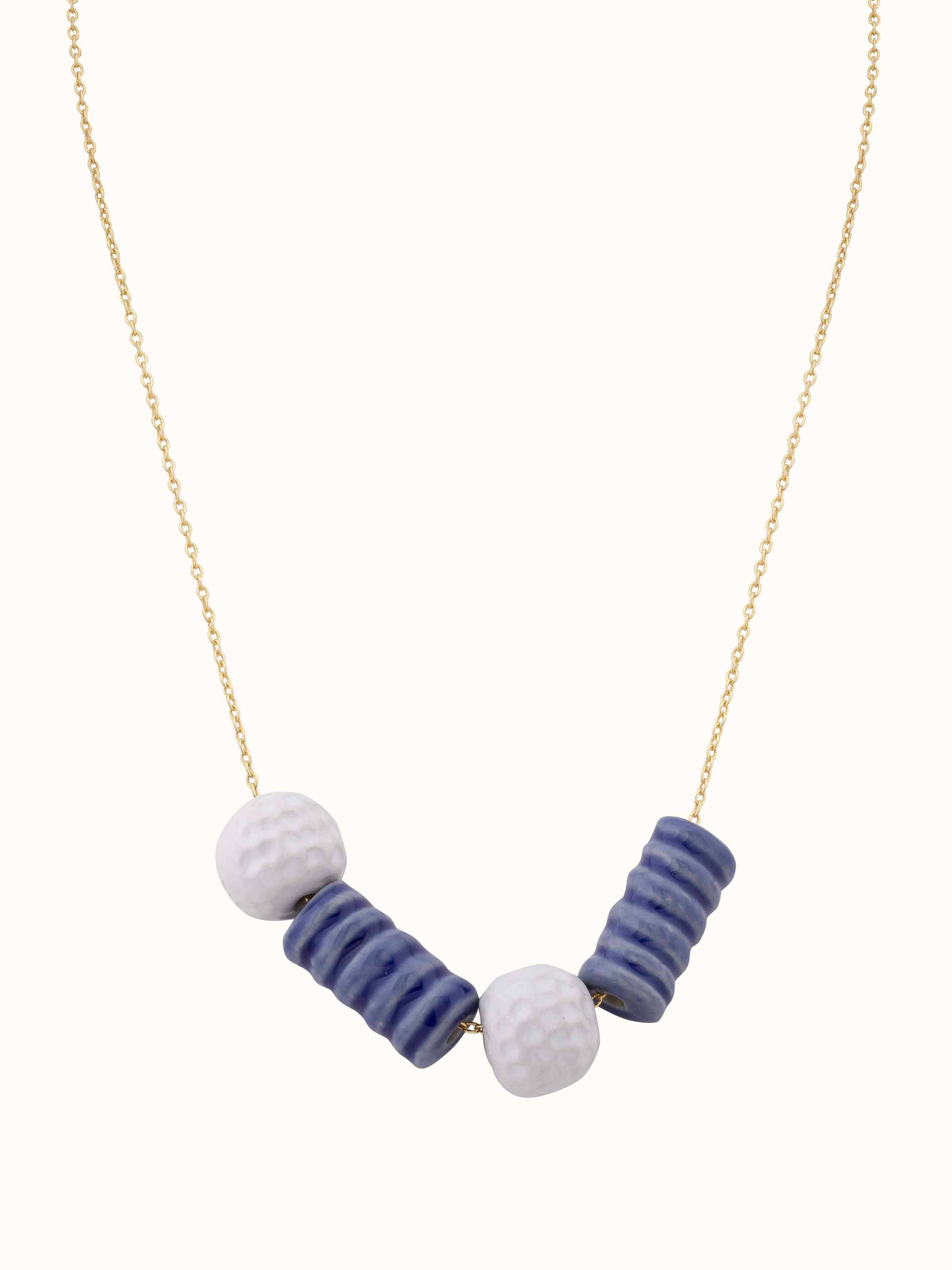 Front view of Ceramic Long Necklace showing handcrafted ceramic beads and design