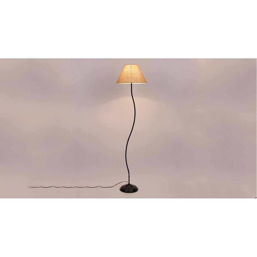Ruby Beige Natural Fiber Floor Lamp with Black Iron Base