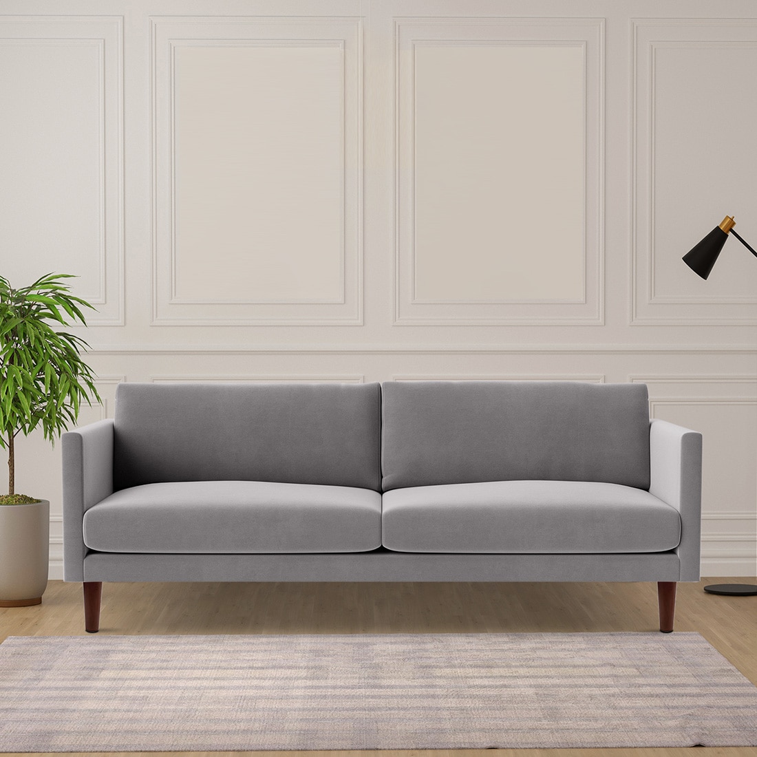 Tharoli Velvet 3 Seater Sofa in Grey Colour - Home Lifestylez