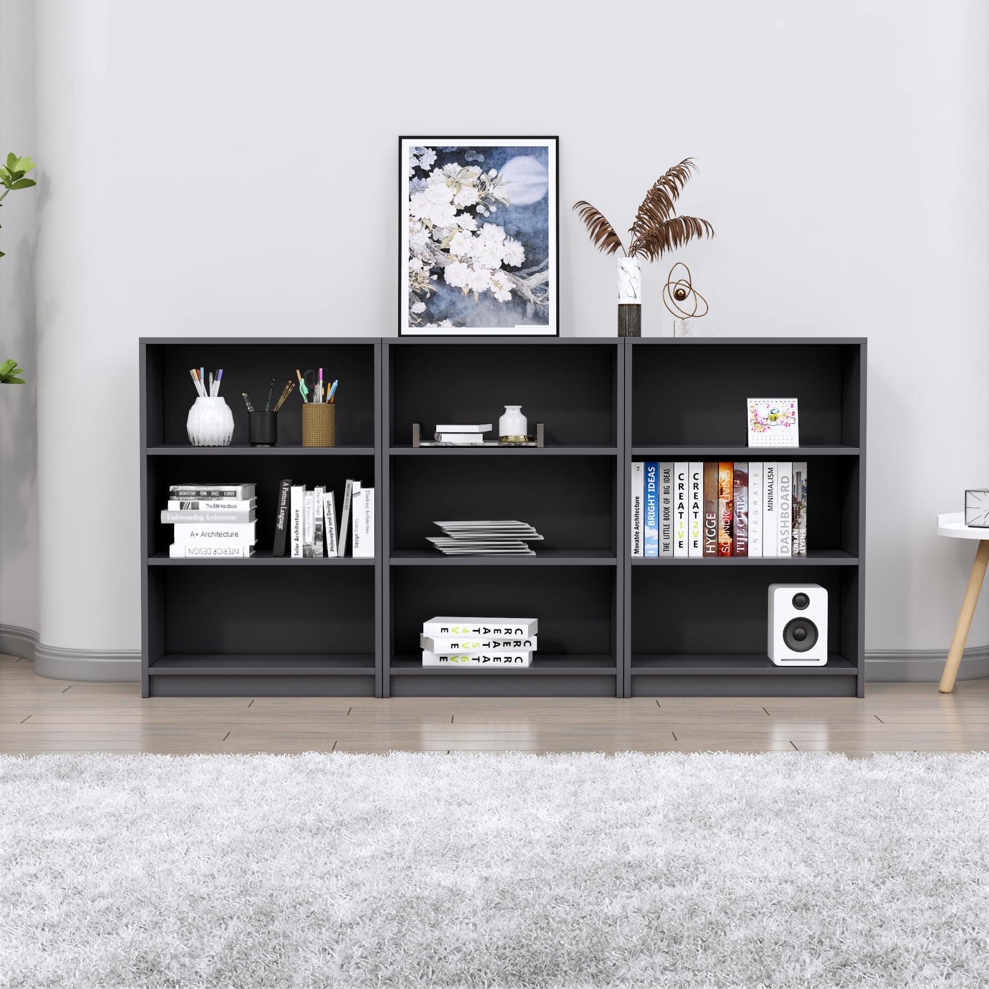 Hexa Engineered Wood Bookshelf Multipurpose Storage Rack in Slate Grey Colour - HexaRed
