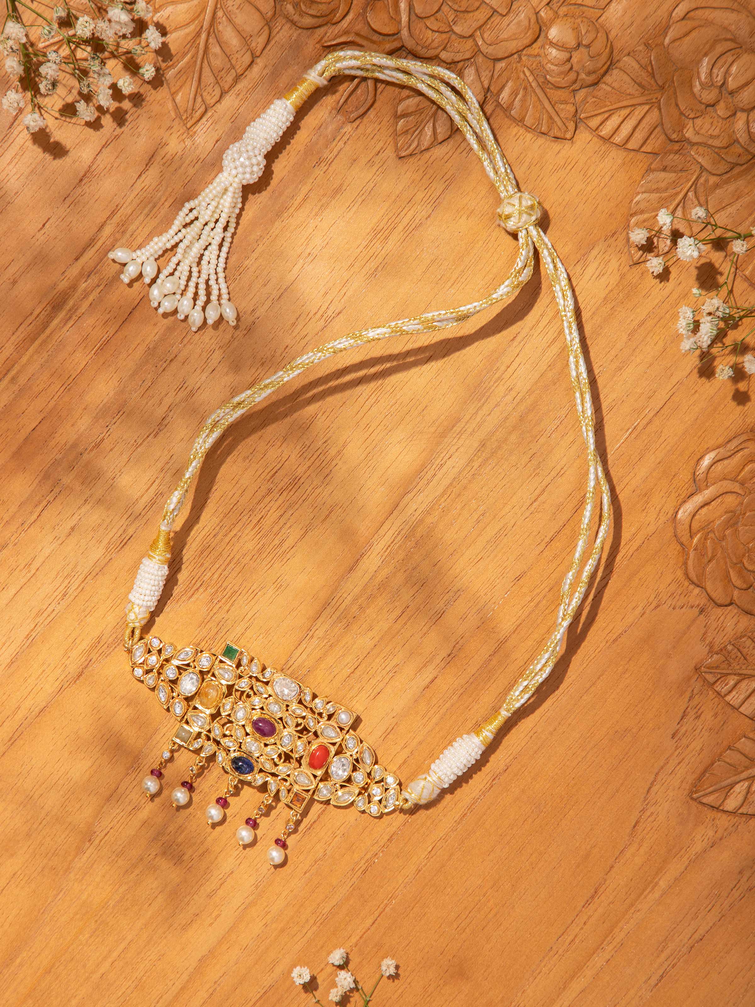 Lifestyle view of Navratna silver choker necklace