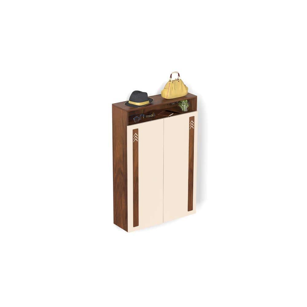 Whartin Engineered Wood Wood Dual Tone 3 Doors Shoe Rack Cabinet Slipper Footwear Stand Organizer with Drawer can Store Up to 16 Pairs for Home (Brown Maple & Beige)…