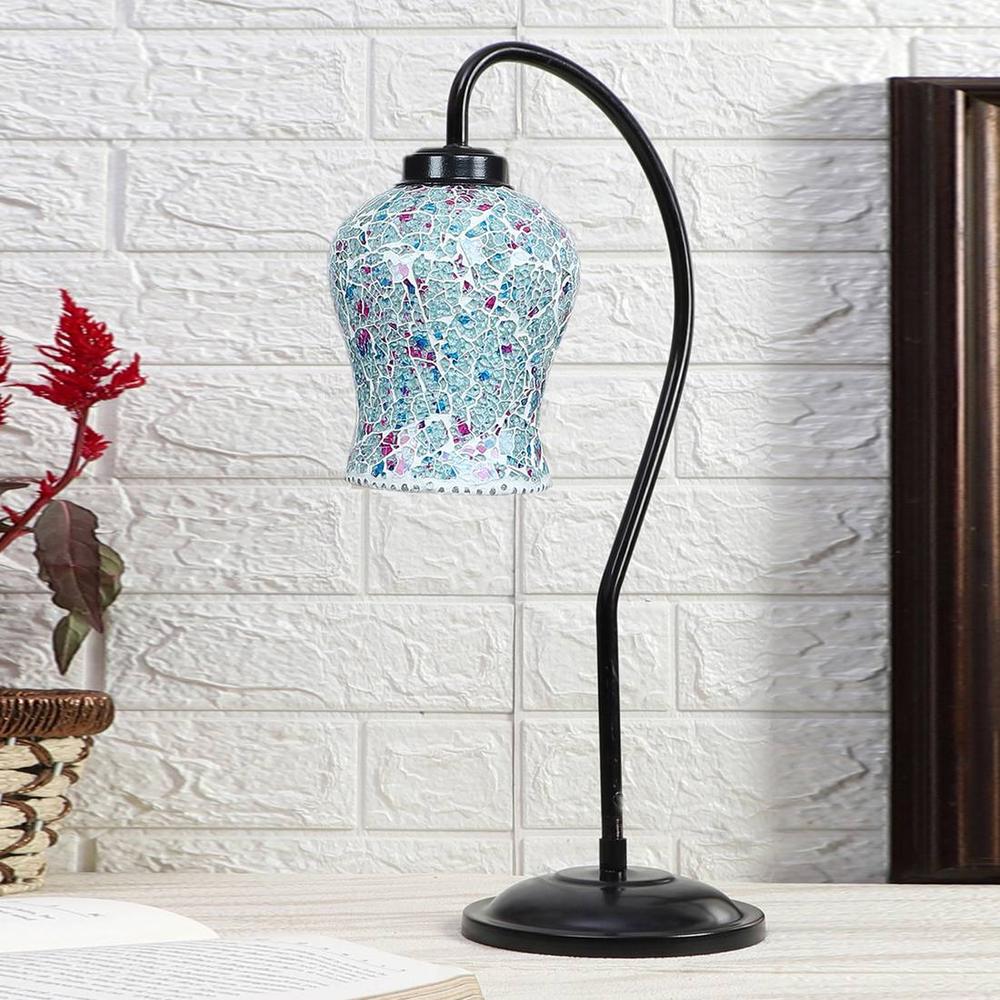 Multicolor Mosaic Glass Curvy Table lamp with Iron Base (EN28)