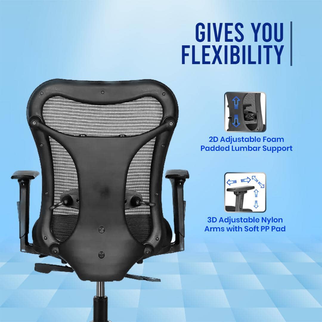 Vertex Mid Back Mesh Office Chair with Headrest in Black Colour