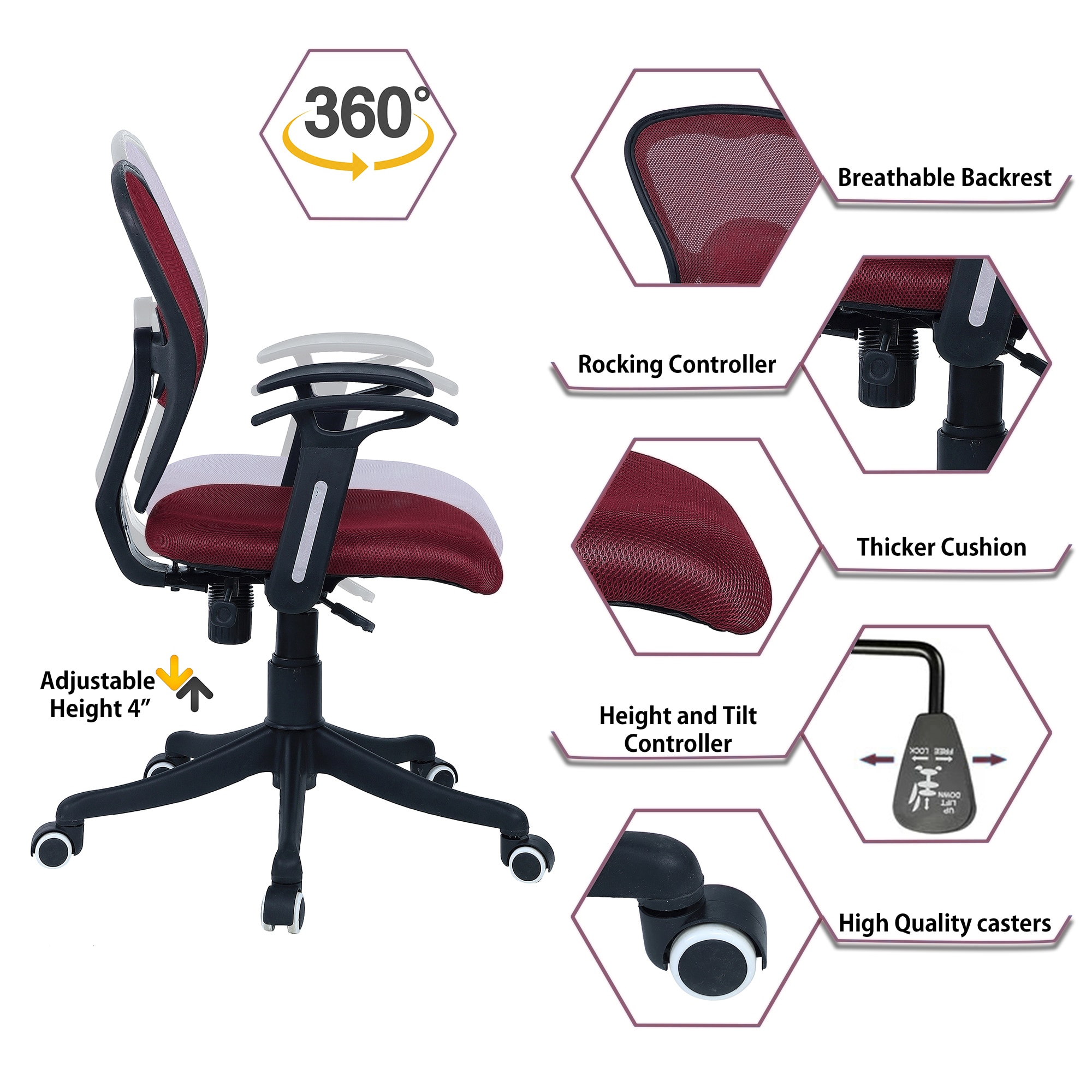Aaeroa Low Back Ergonomic Chair in Maroon Colour