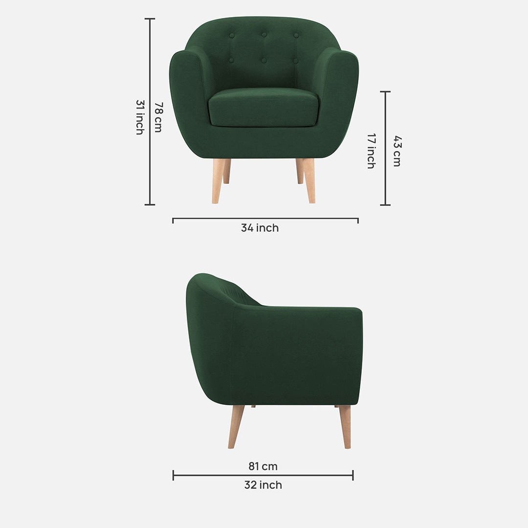 Colam Velvet 1 Seater Sofa in Green Colour