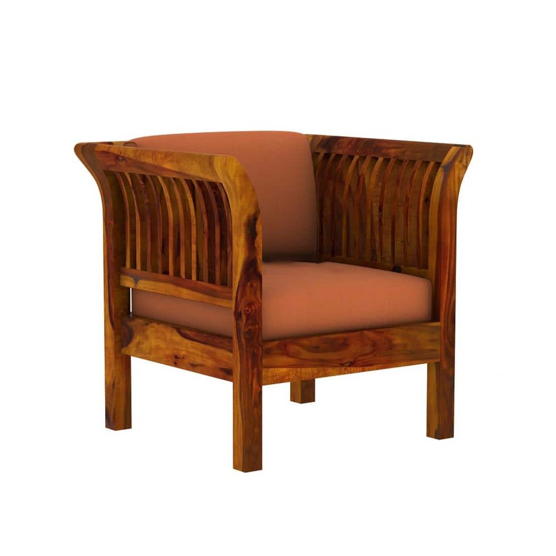 Haveli 3+1+1 Seater Wooden Sofa (Orange Colour, Honey Finish)