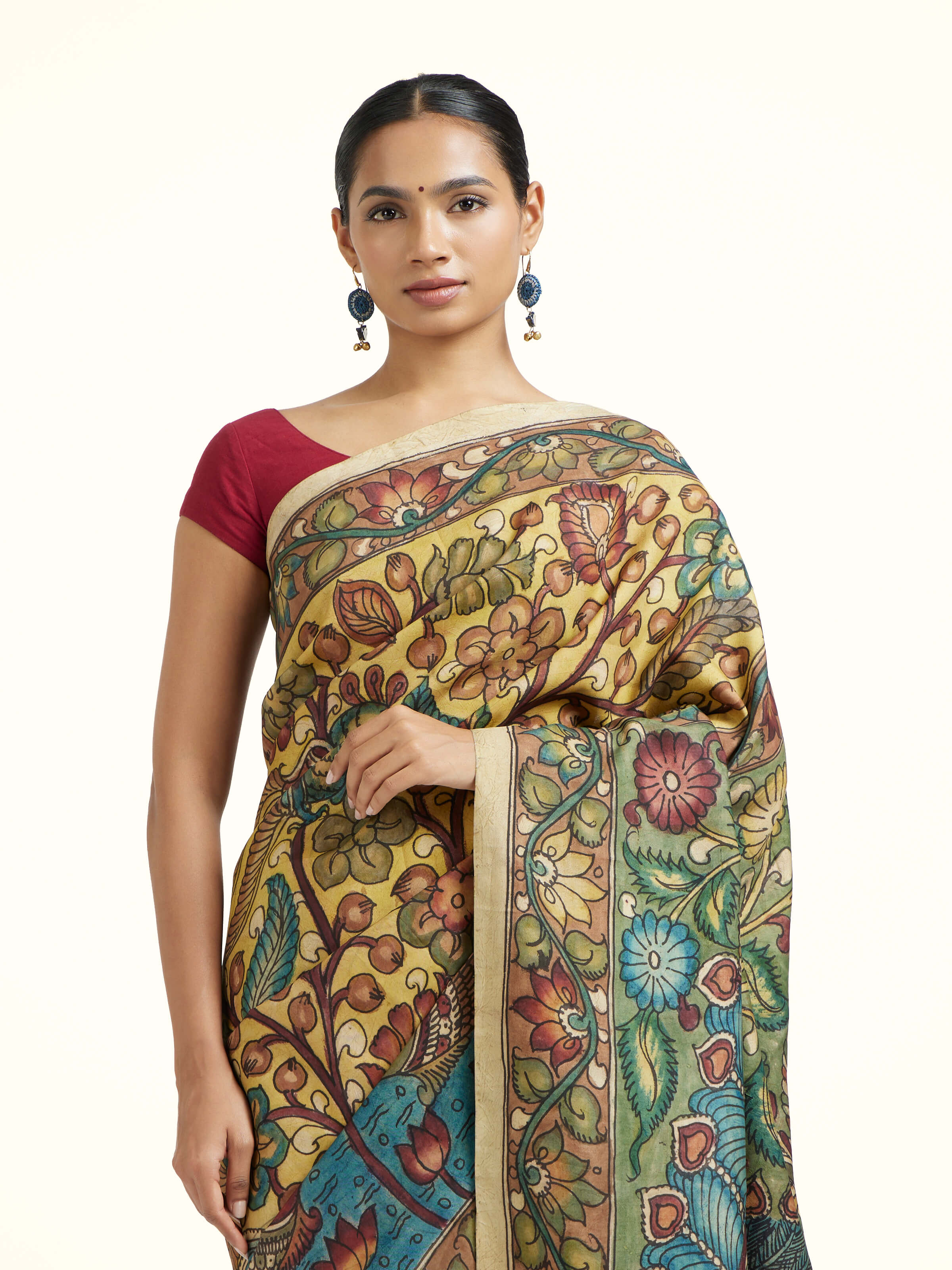 Multicolor Silk Kalamkari Handpainted Saree