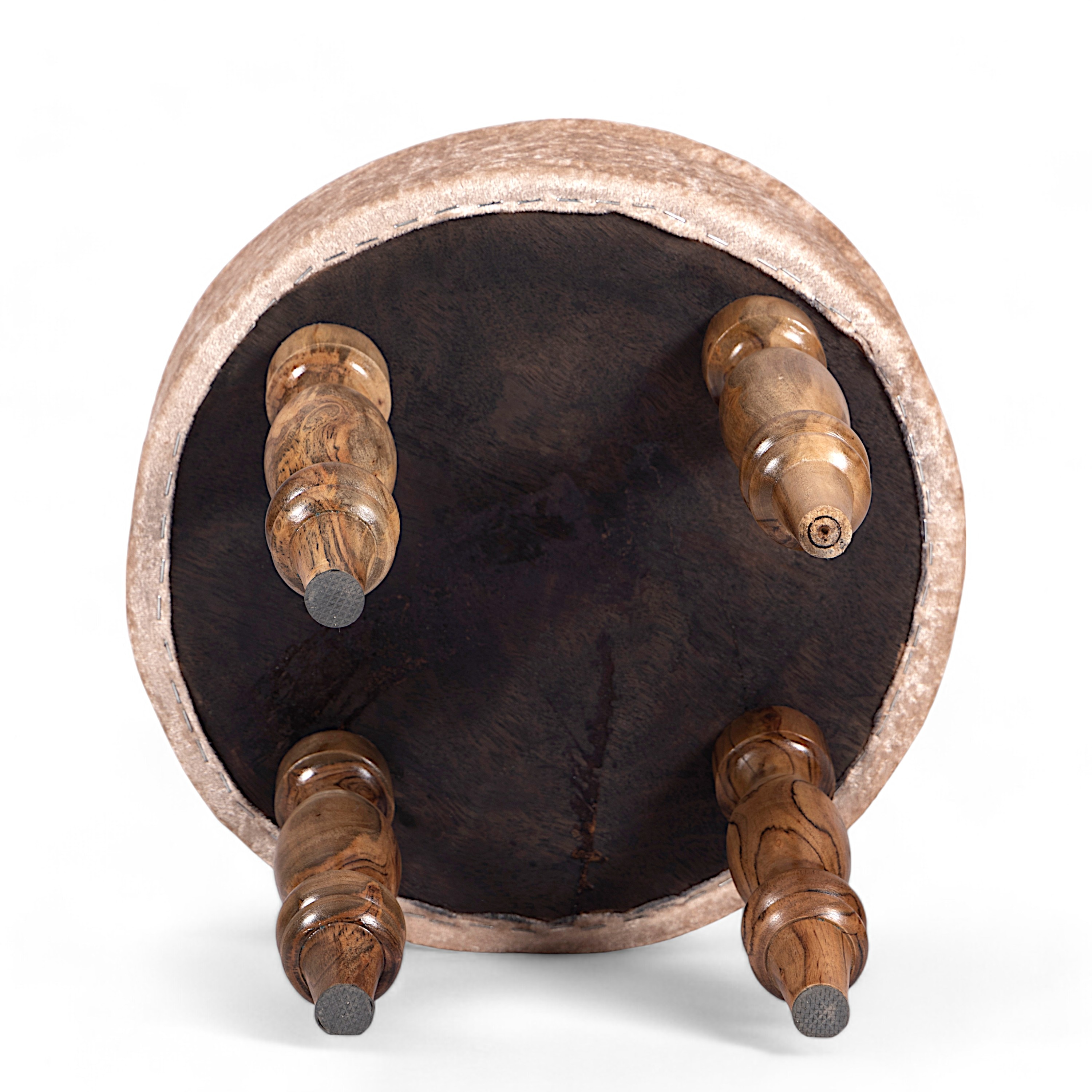 Cairo Sheesham Wood Accent 3+1+1 Seater Bench Set With 2 Stools In Beige Sparkle Velvet