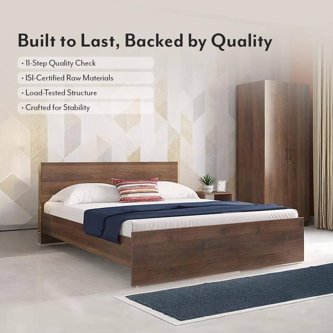 Zoey Engineered Wood Queen Size Bed In Classic Walnut Finish
