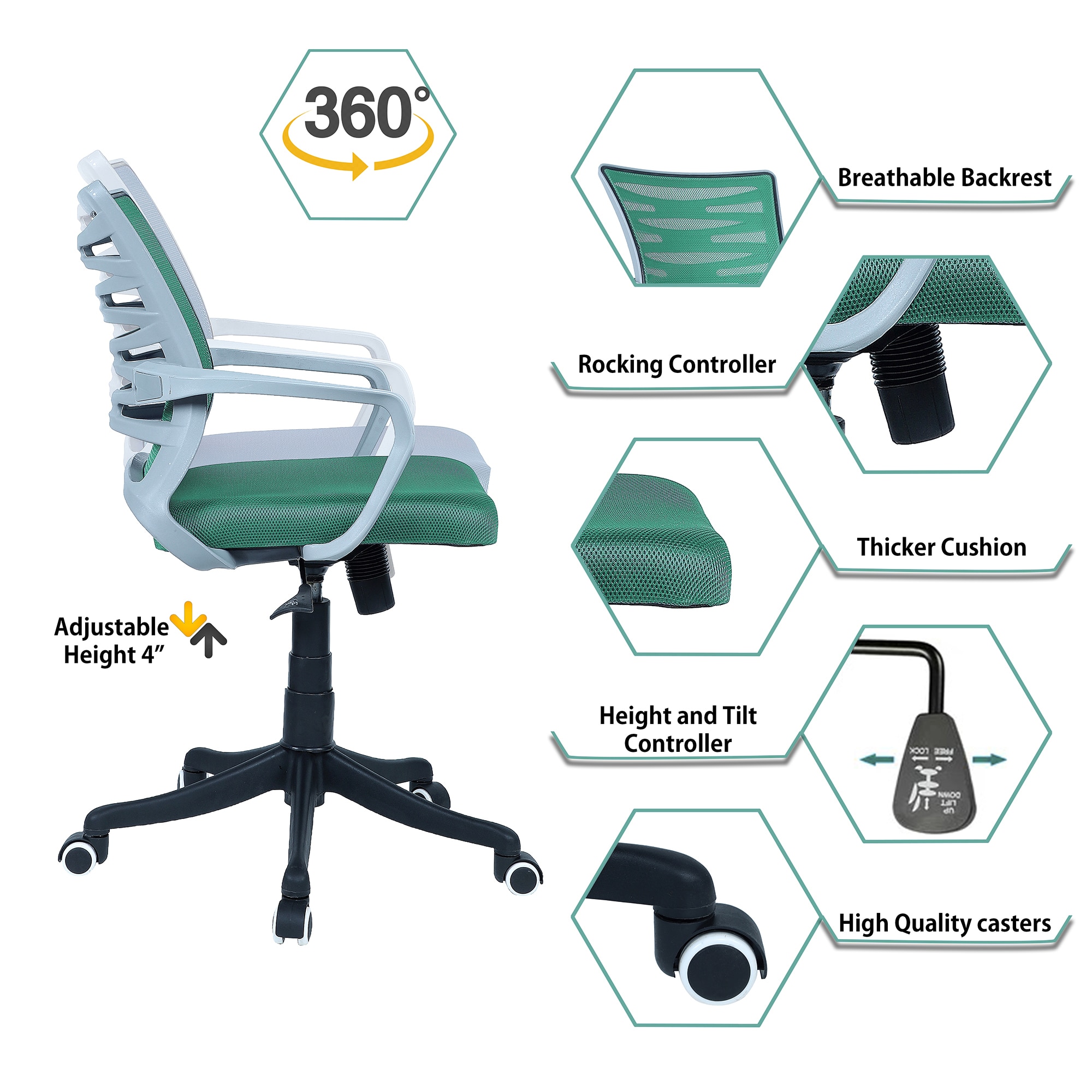 Xxeana Mid Back Ergonomic Chair in Dark Green Colour