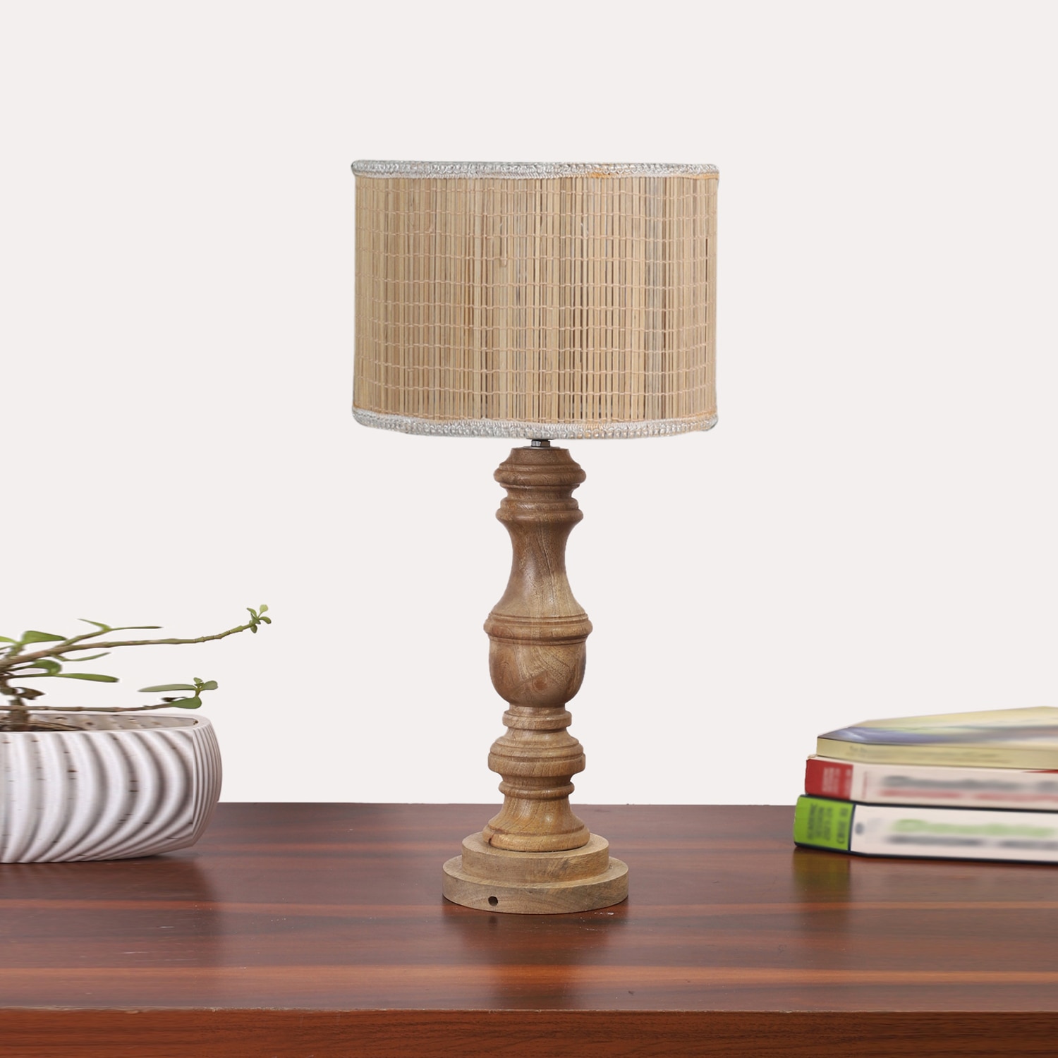 Devansh Bamboo Table Lamp With Wood Base -(7X17.5 Inches)-1 - Devansh