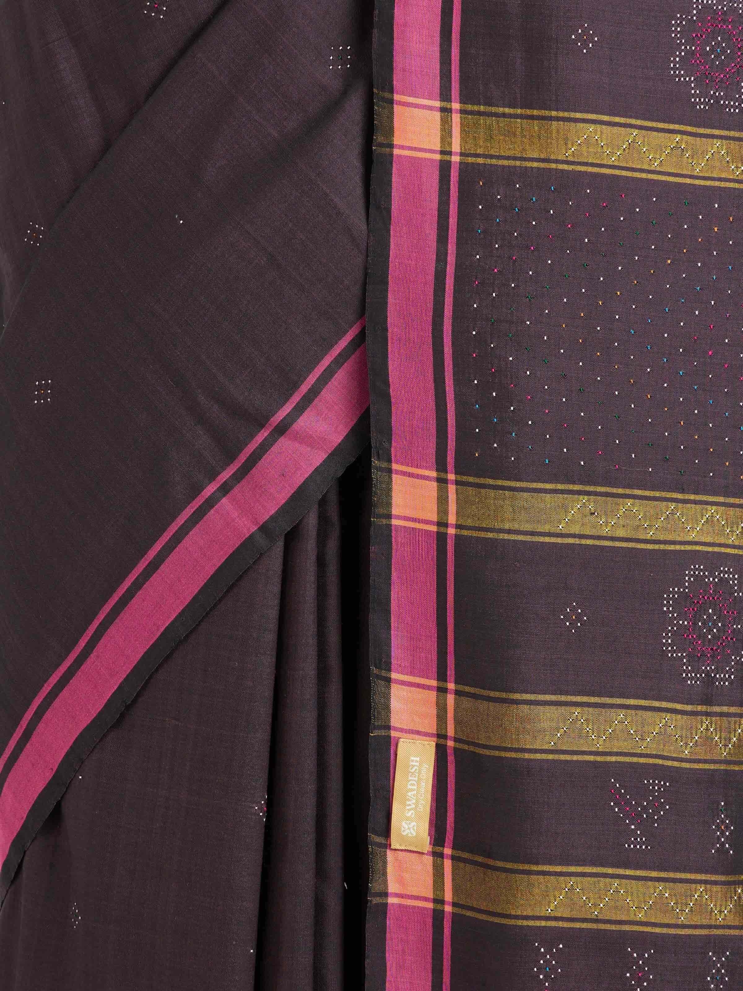 Brown Cotton Silk Tangalia Saree
