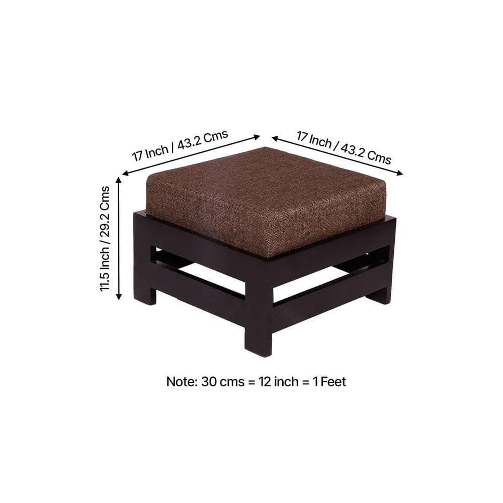 Kumkum Sheesham Wood Foot Stool in Dark Walnut Finish with Jute Brown Cushion