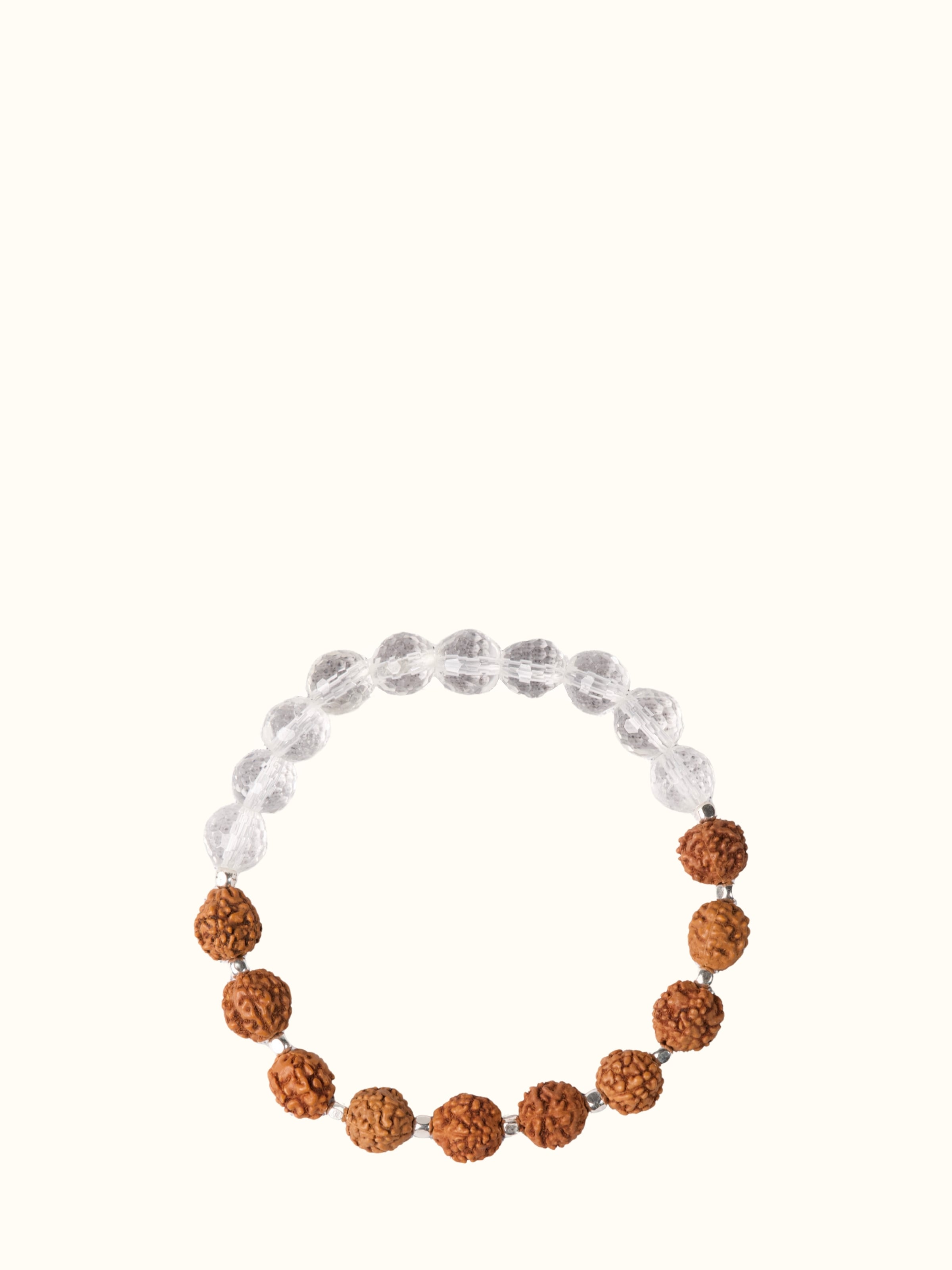 Gemstone Rudraksha & Sphatik Crystal Silver Bracelet