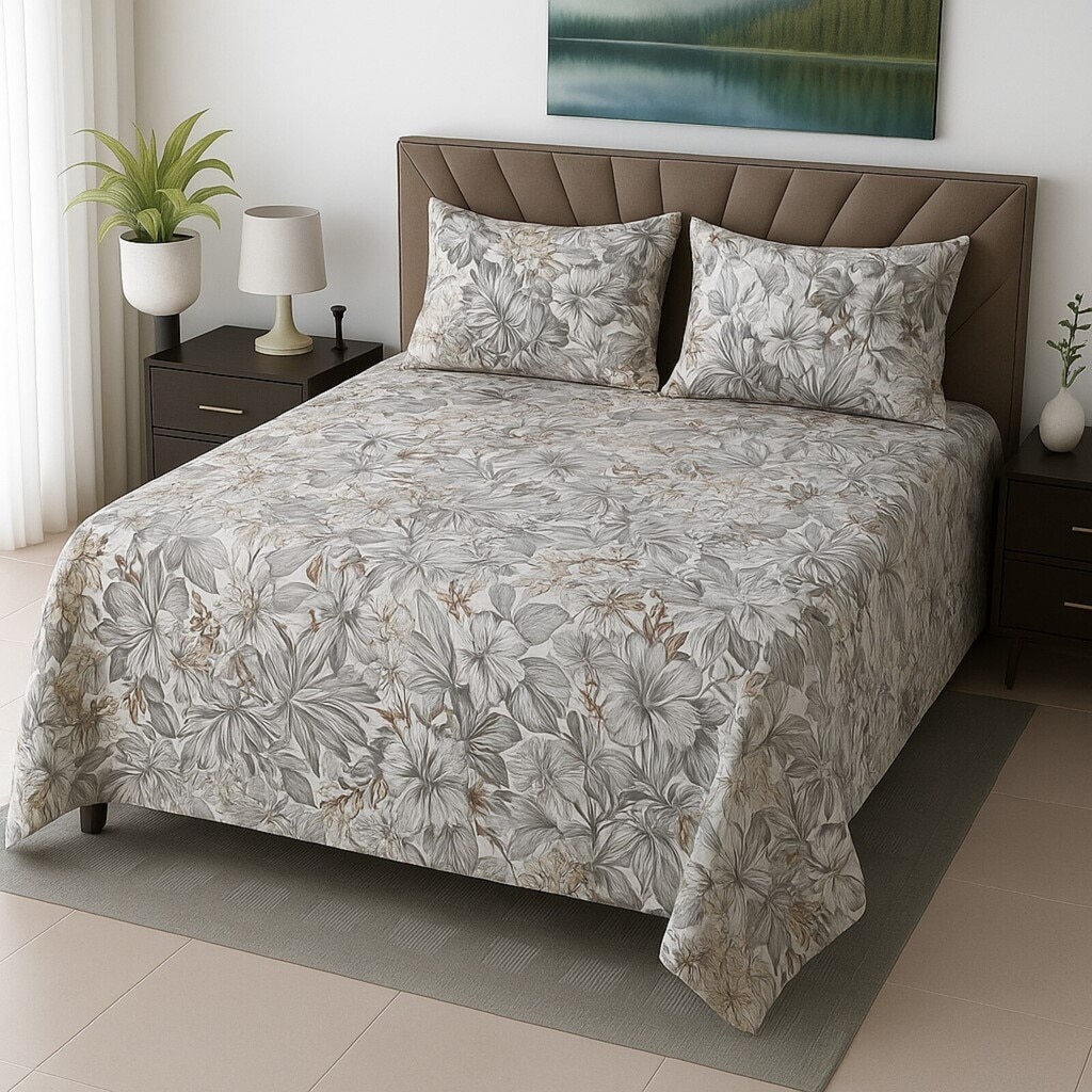 Niva Multicolor Floral 400 TC Cotton Flat Super King Size Bedsheet with 2 Pillow Covers – Threads