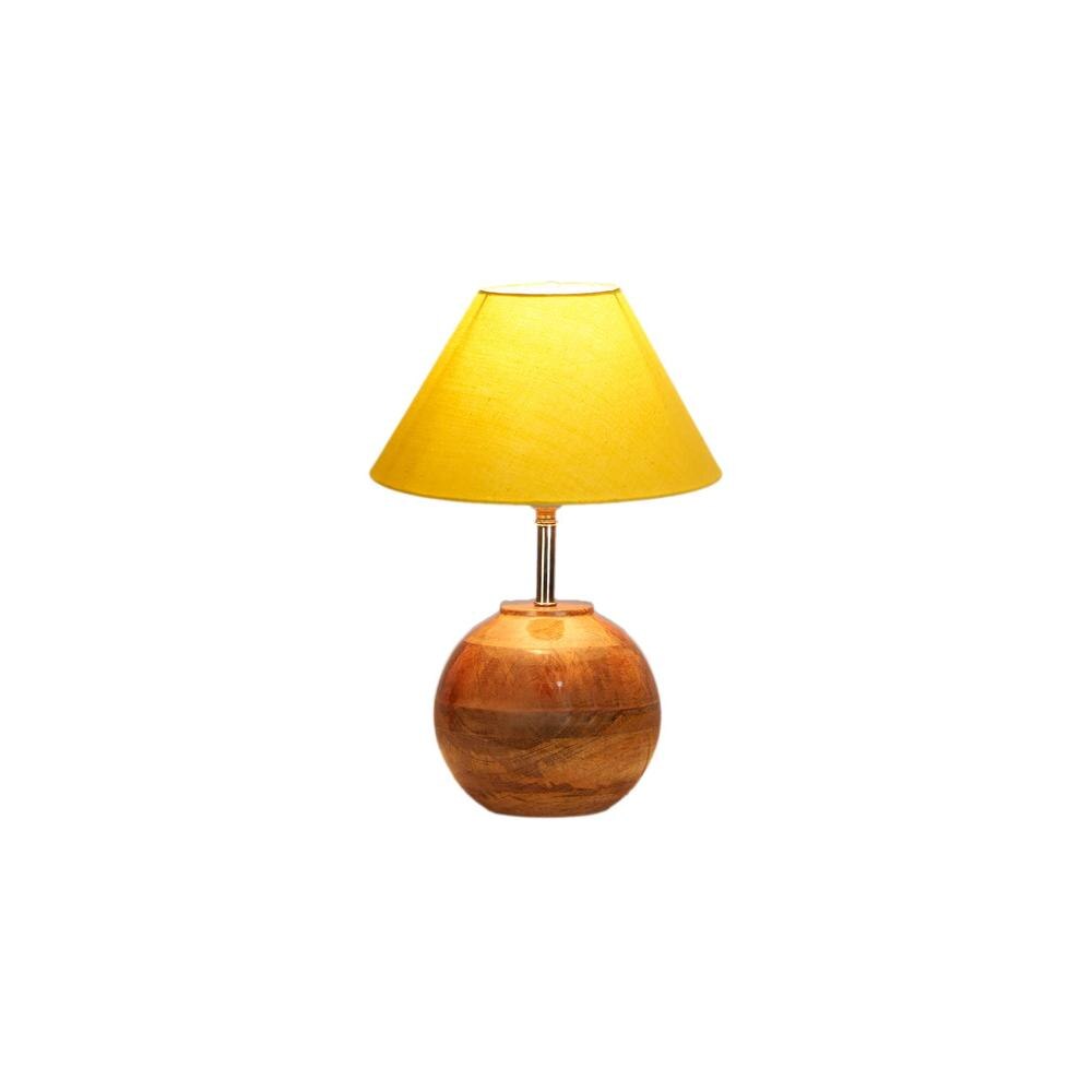 Yellow cotton with Natural Wood Table Lamp
