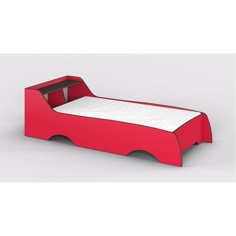 Batty Engineered Wood Non Storage Bed in Red Colour