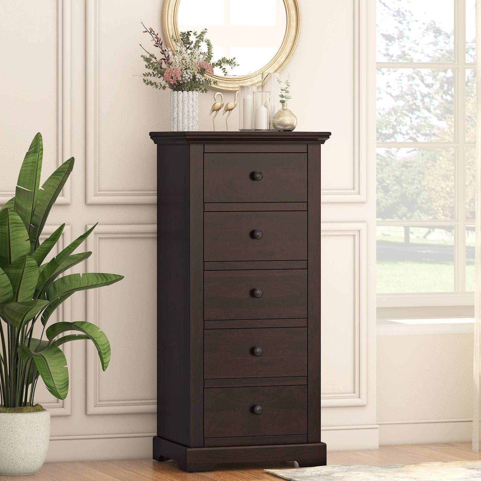 Alexandra Solid Wood Chest Of 5 Drawers In Mahogany Finish