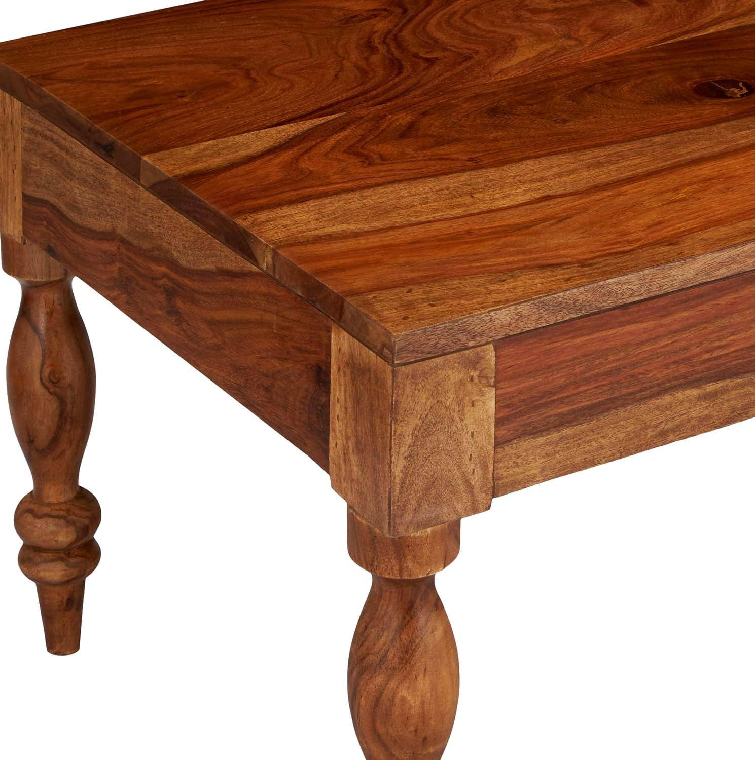 Hudson Sheesham Wood Traditional Rectangle Coffee Table In Natural Teak Finish
