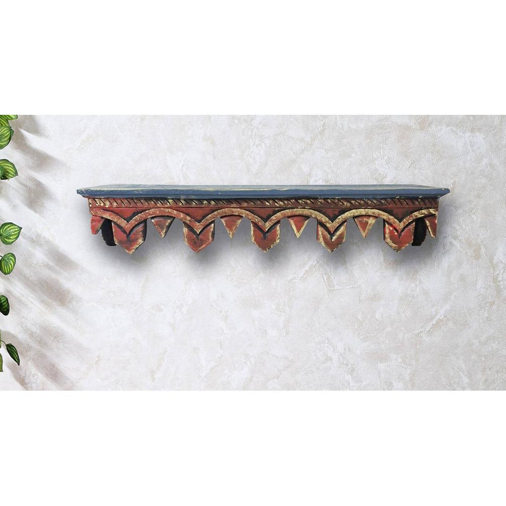 Amaro Red Colour Solid Wood Handcarved Floating Wall shelf
