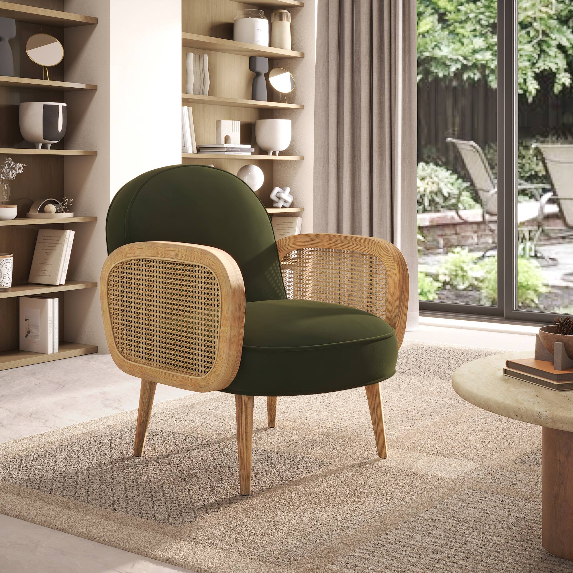 urban ladder Arna Lounge Chair In Deep Olive Velvet-picture-16