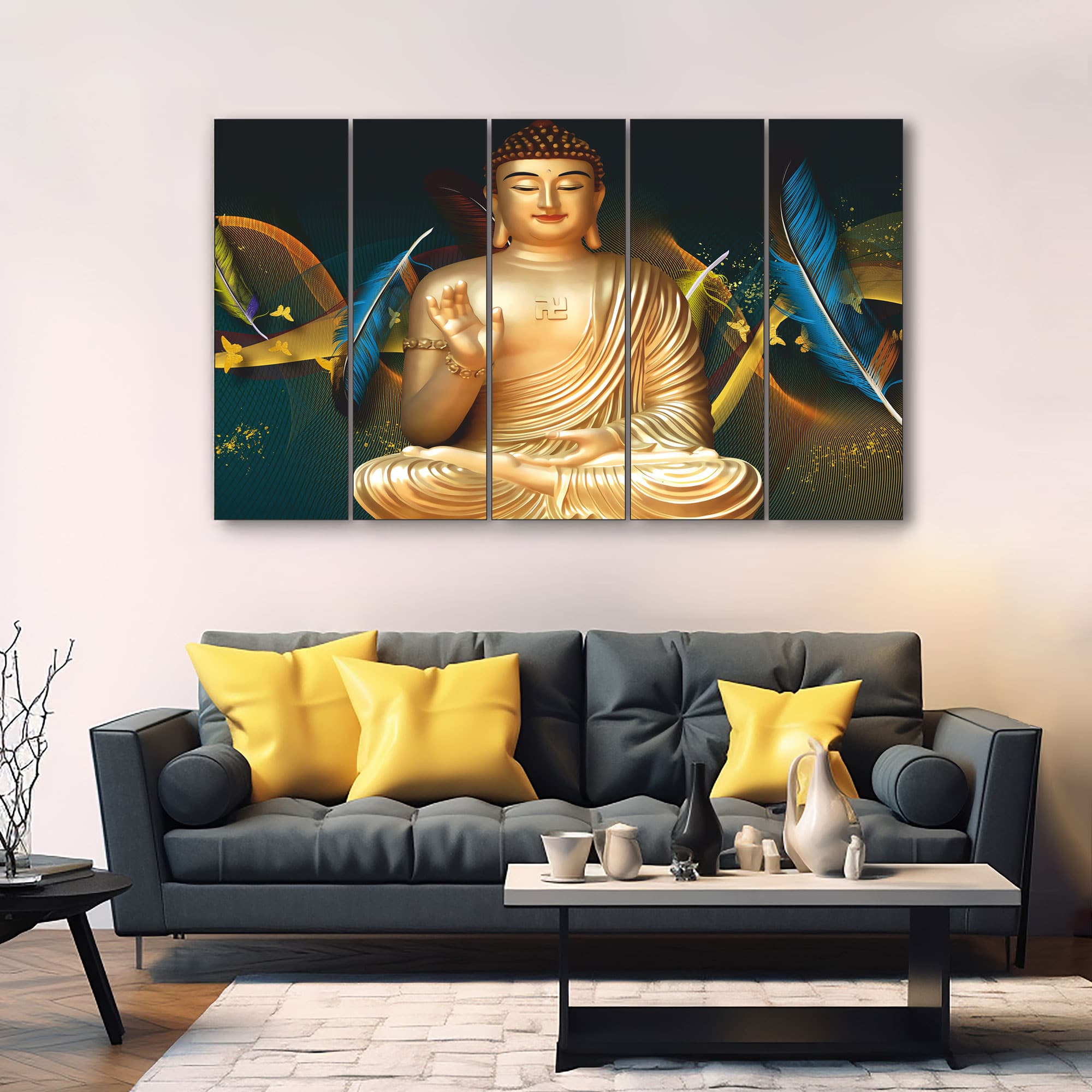 The Castle Decor Lord Buddha Meditation Wall Art Framed Painting 27x48 Inch (Style 20) - The Castle Decor