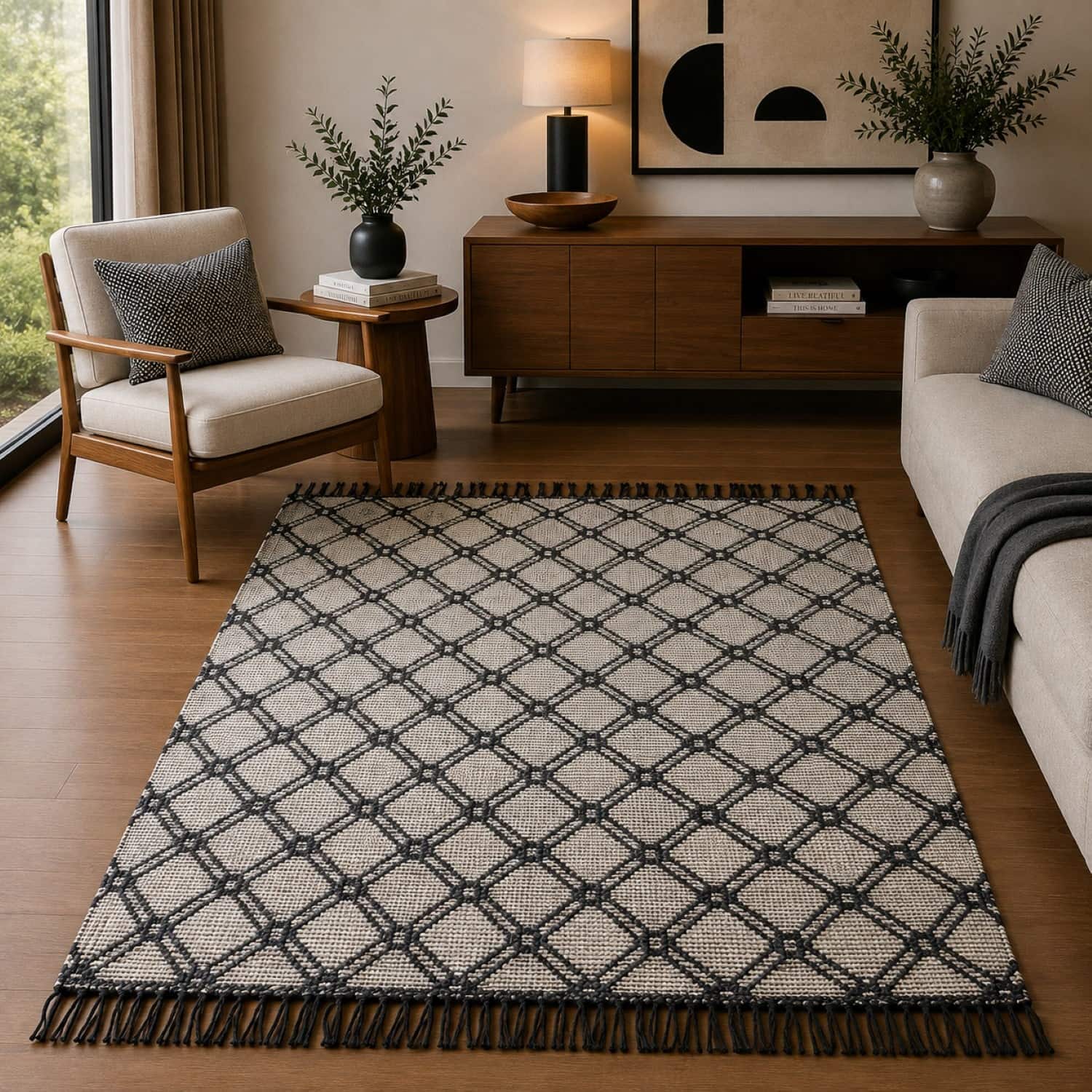 Imperial Knots Ivory and Grey Hand Woven Dhurrie 4x6 Feet - Imperial Knots