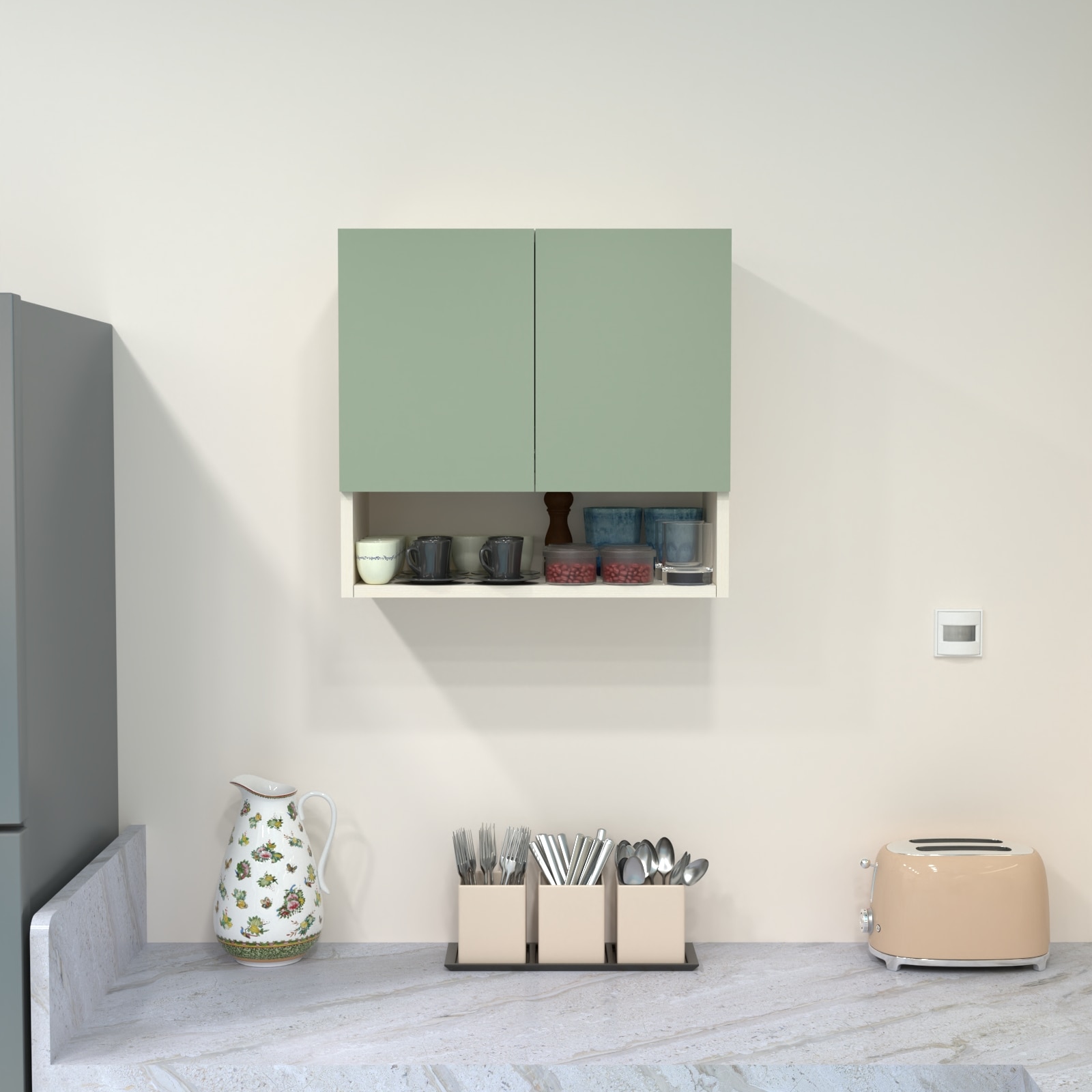 2 Door Mirror Glossy Triple Layered Uv Resistant Handless Cabinet In Pista Light Finish-image-30