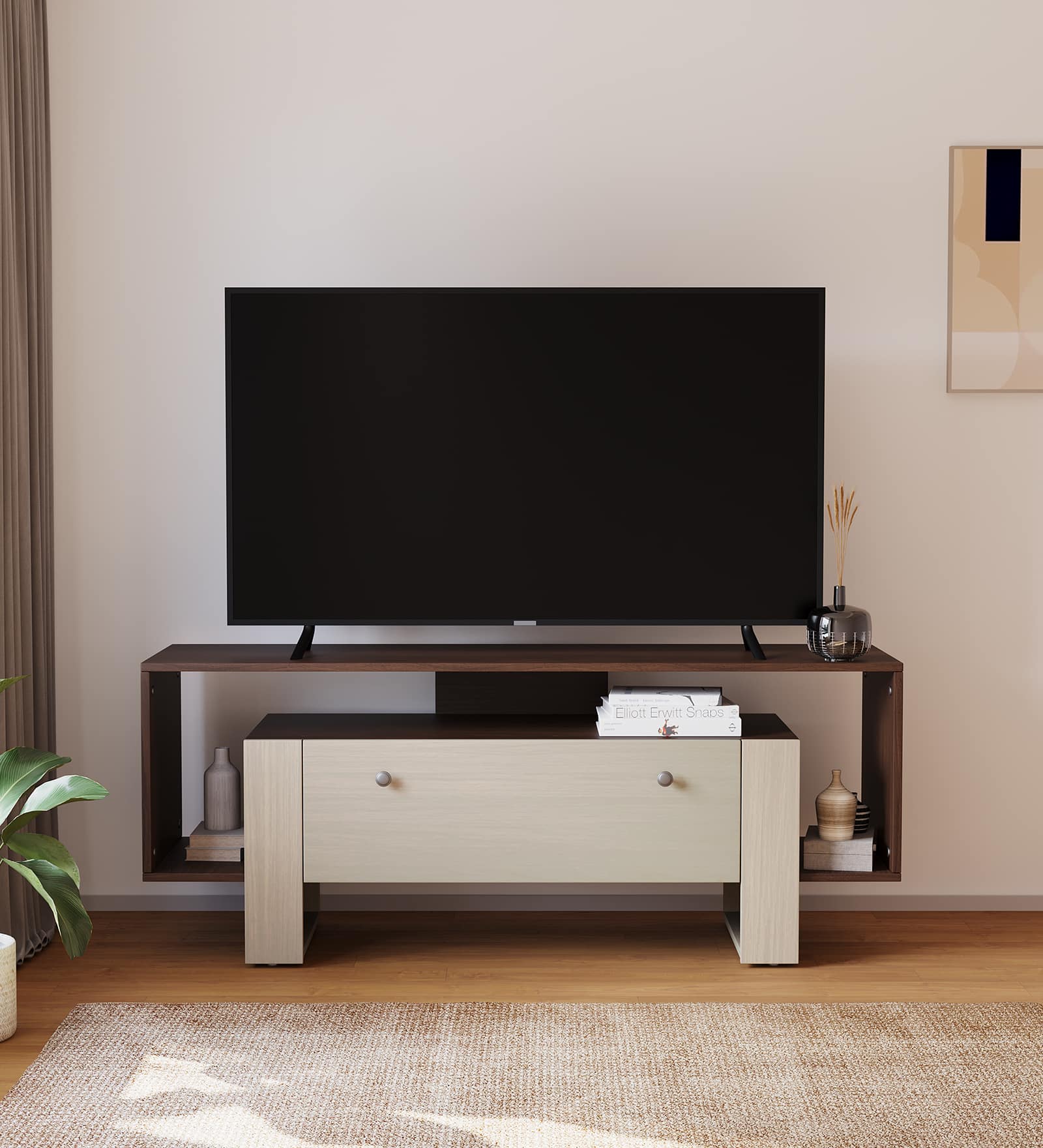 DCanape Ele Engineering Wood TV Unit Wyoming Dark Light Acacia Finish