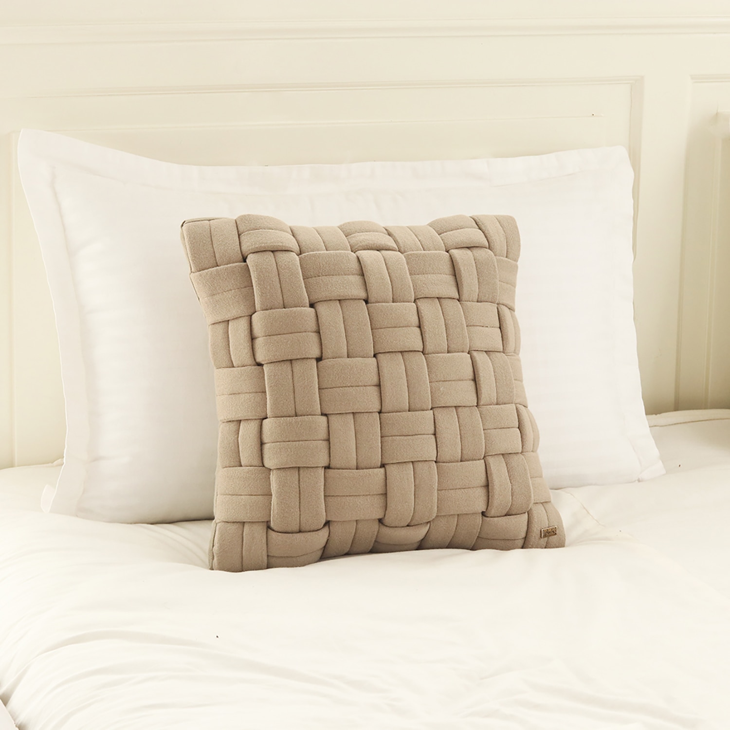 Basket Knit Sandy Brown Cushion Cover 16X16  Inches - Pluchi
