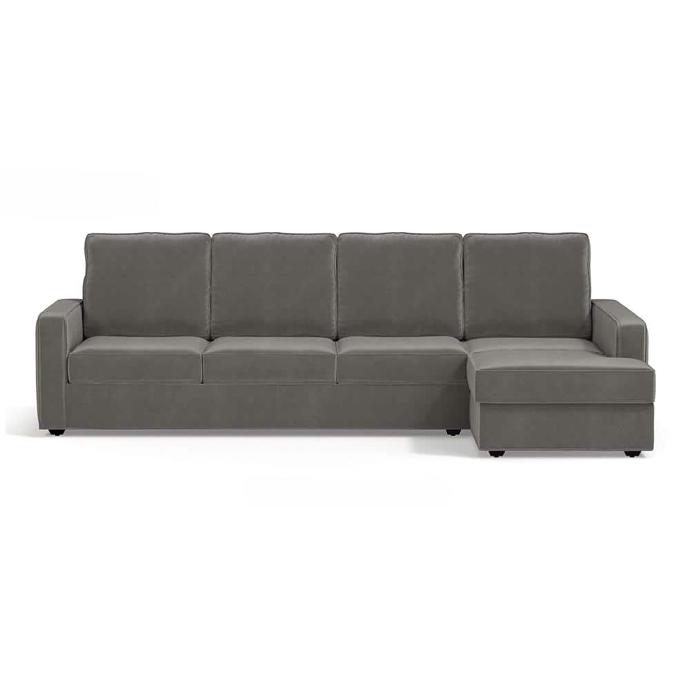 Apollo Compact Sofa (Colour : Ash Grey Velvet, Cushion : Soft, Back Type : High Back, Seating Capacity : Right Aligned 3 Seater + Right Aligned Chaise)