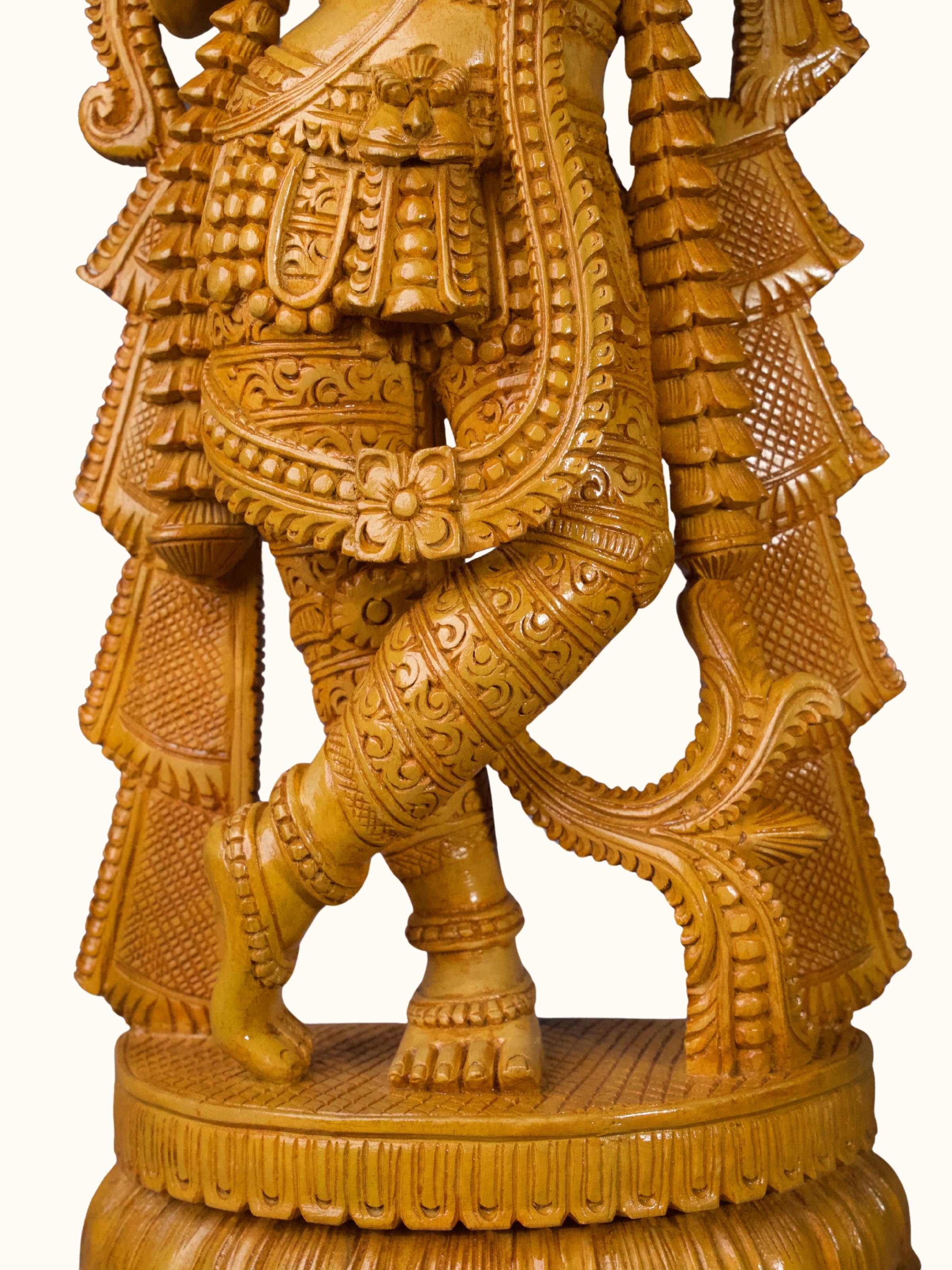Wood Carved Krishna Idol