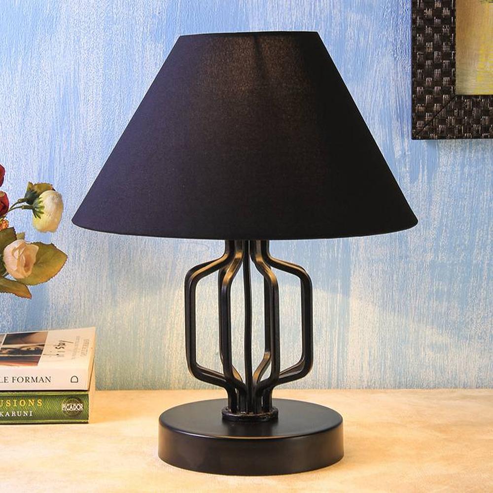 Henderson Black Fabric Shade Table Lamp with Black Iron Base