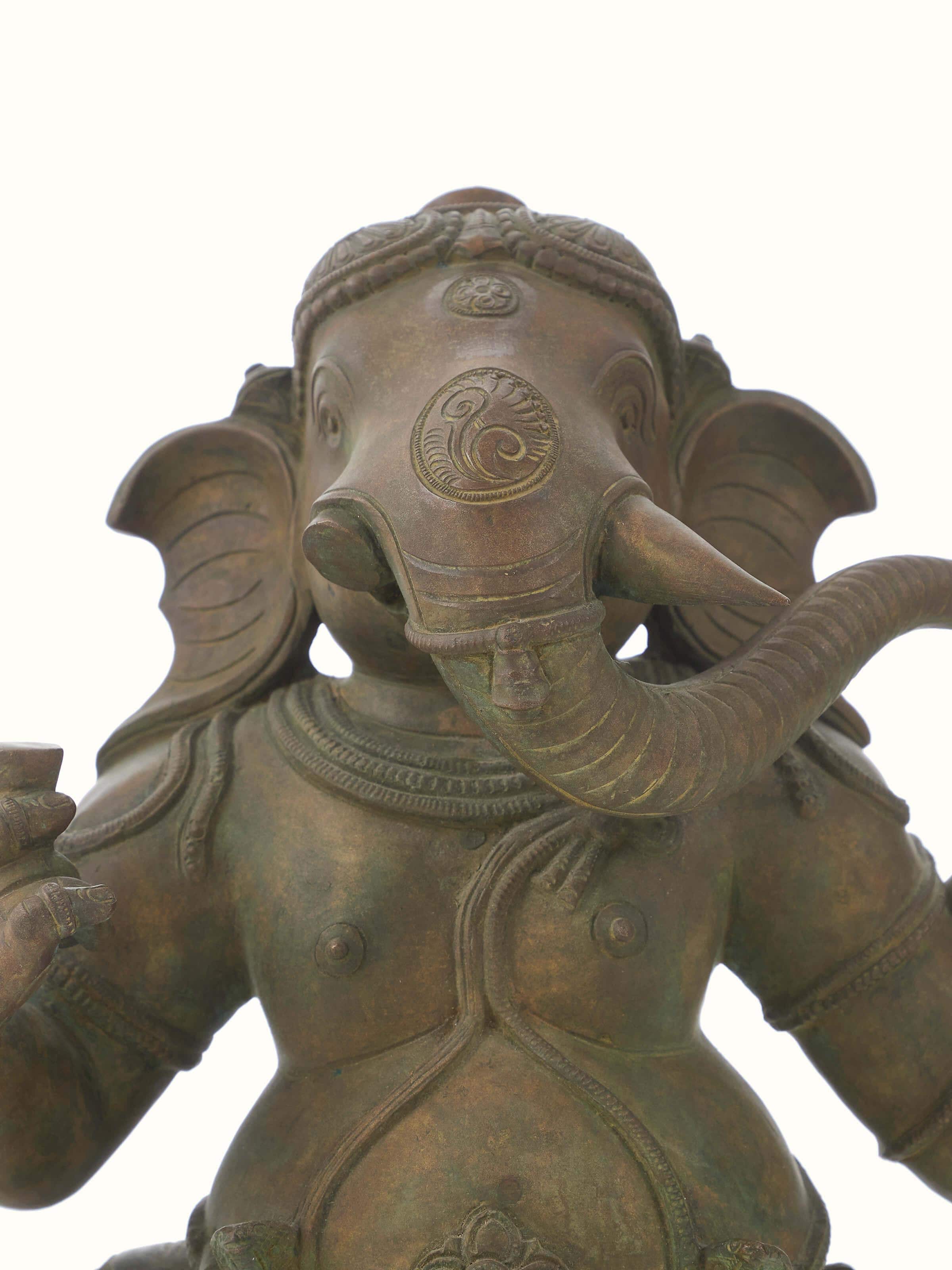 Detailed view of Mystical Bronze Casting Ganesha Idol emphasizing the craftsmanship and mystical finish.