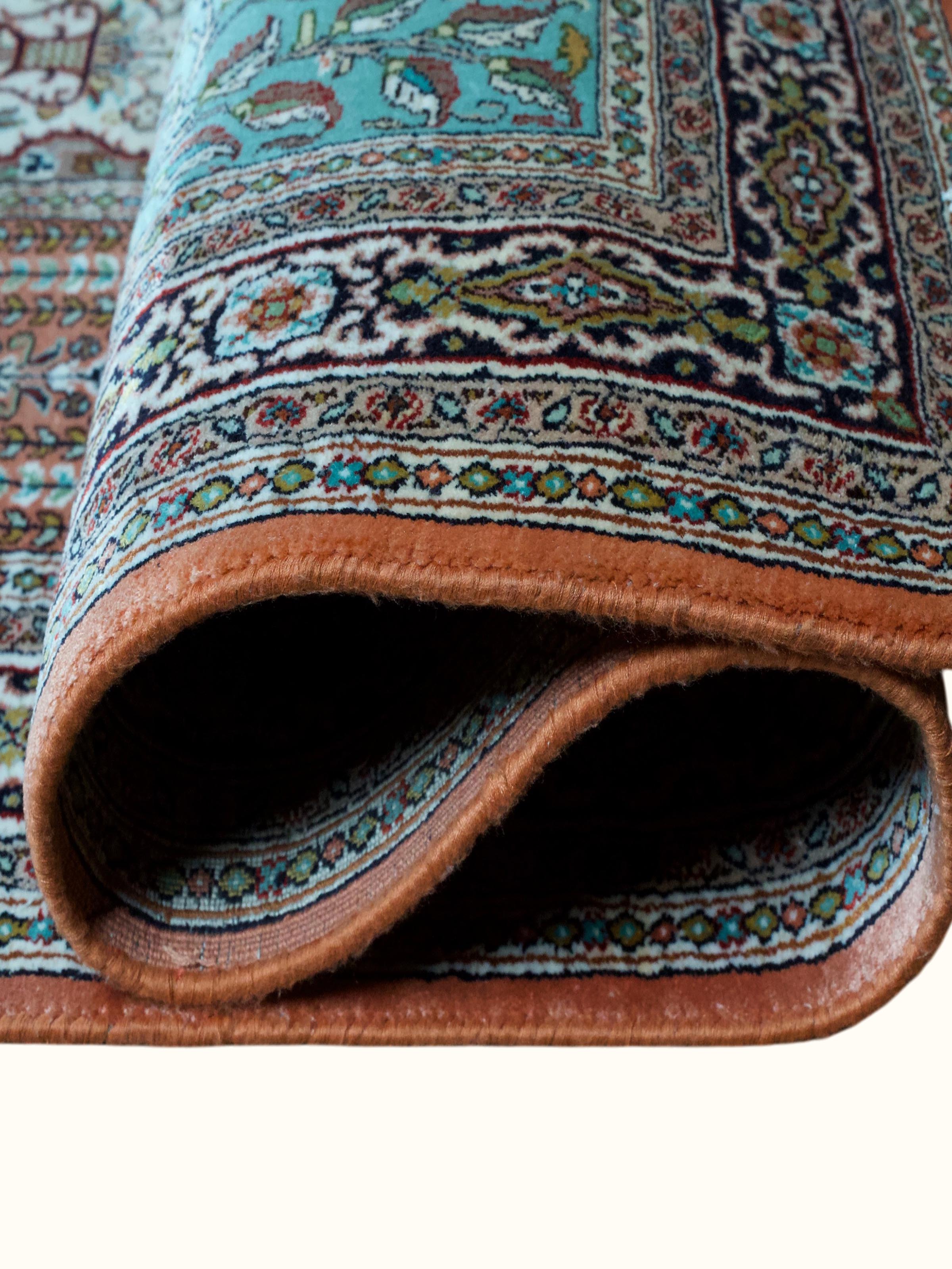 Traditional Persian Rust Hamadan Kashmir Silk Hand-Knotted Carpet